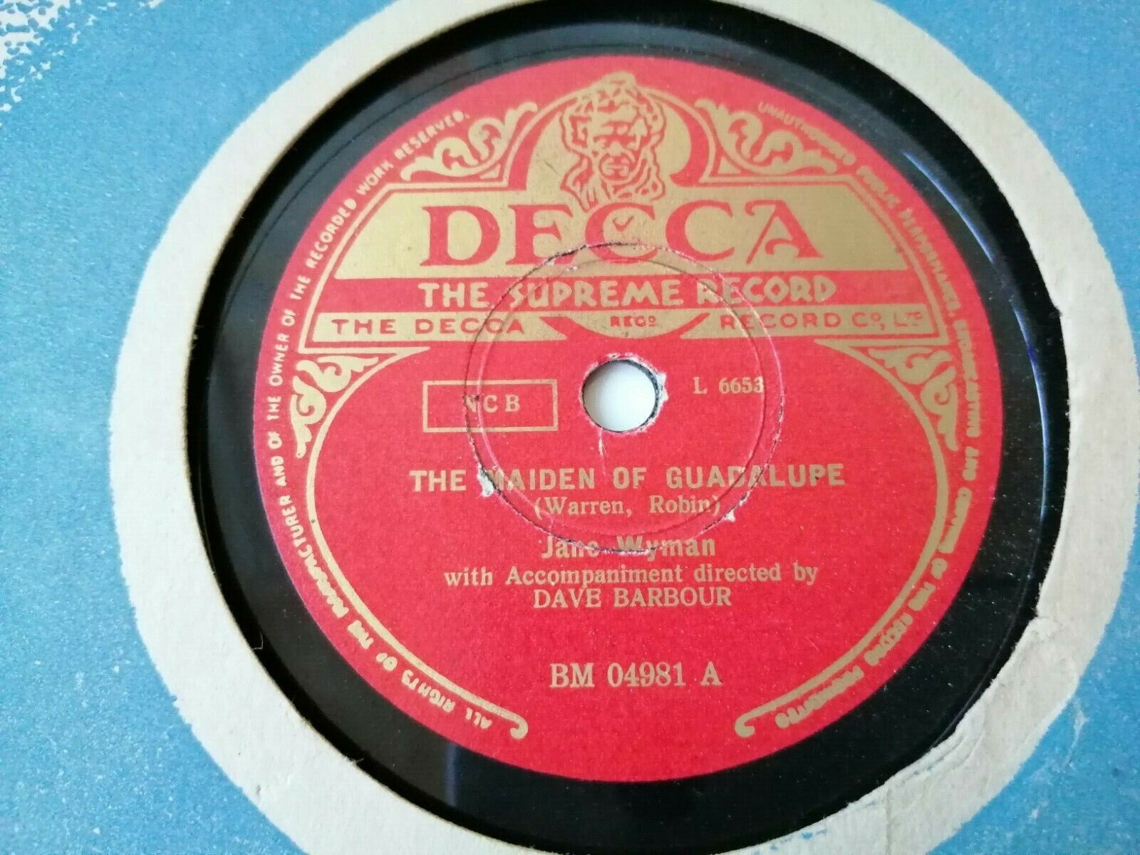 78 RPM  shellacJANE WYMANBING CROSBYZing A Little Song / The Maiden From