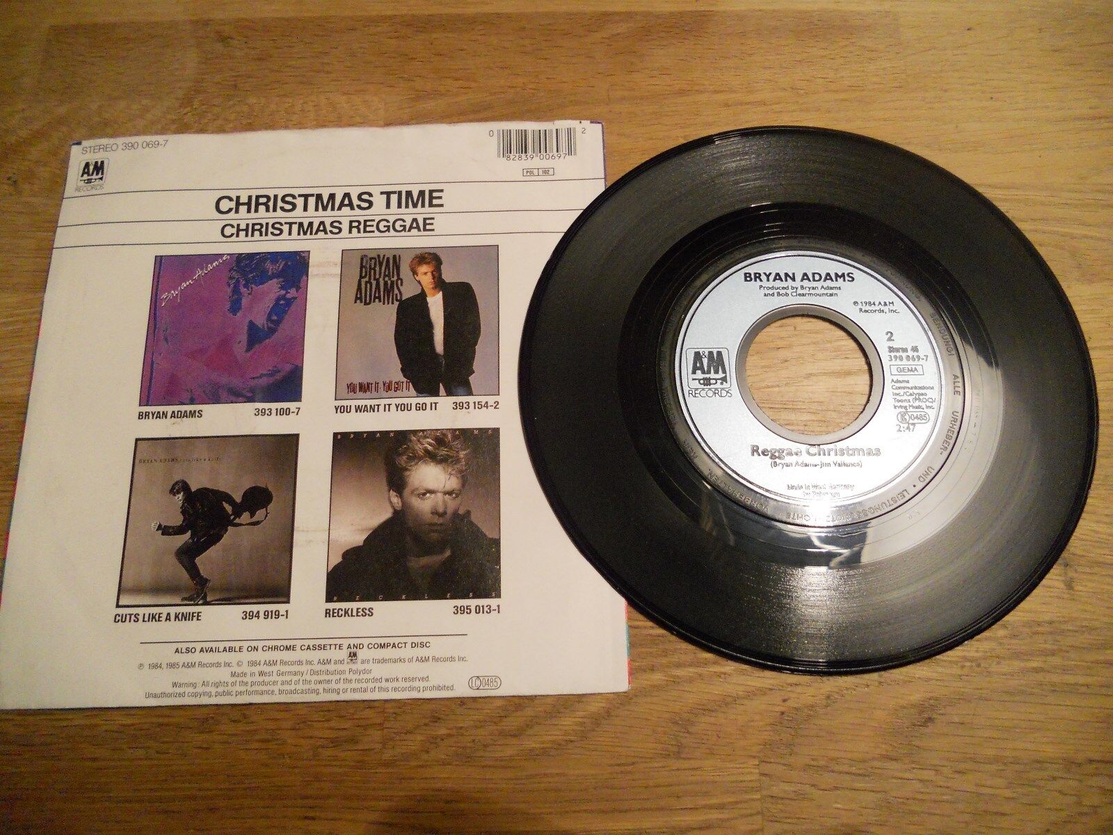 BRYAN ADAMS CHRISTMAS TIME / CHRISTMAS REGGAE 195 FIRST PRESS SINGLE GERMAN AM*