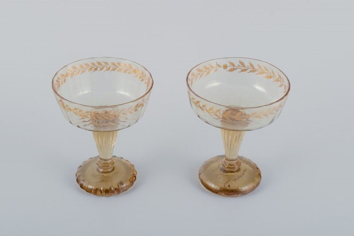 Emile Gallé Two champagne coupes in crystal glass 1870s/1880s