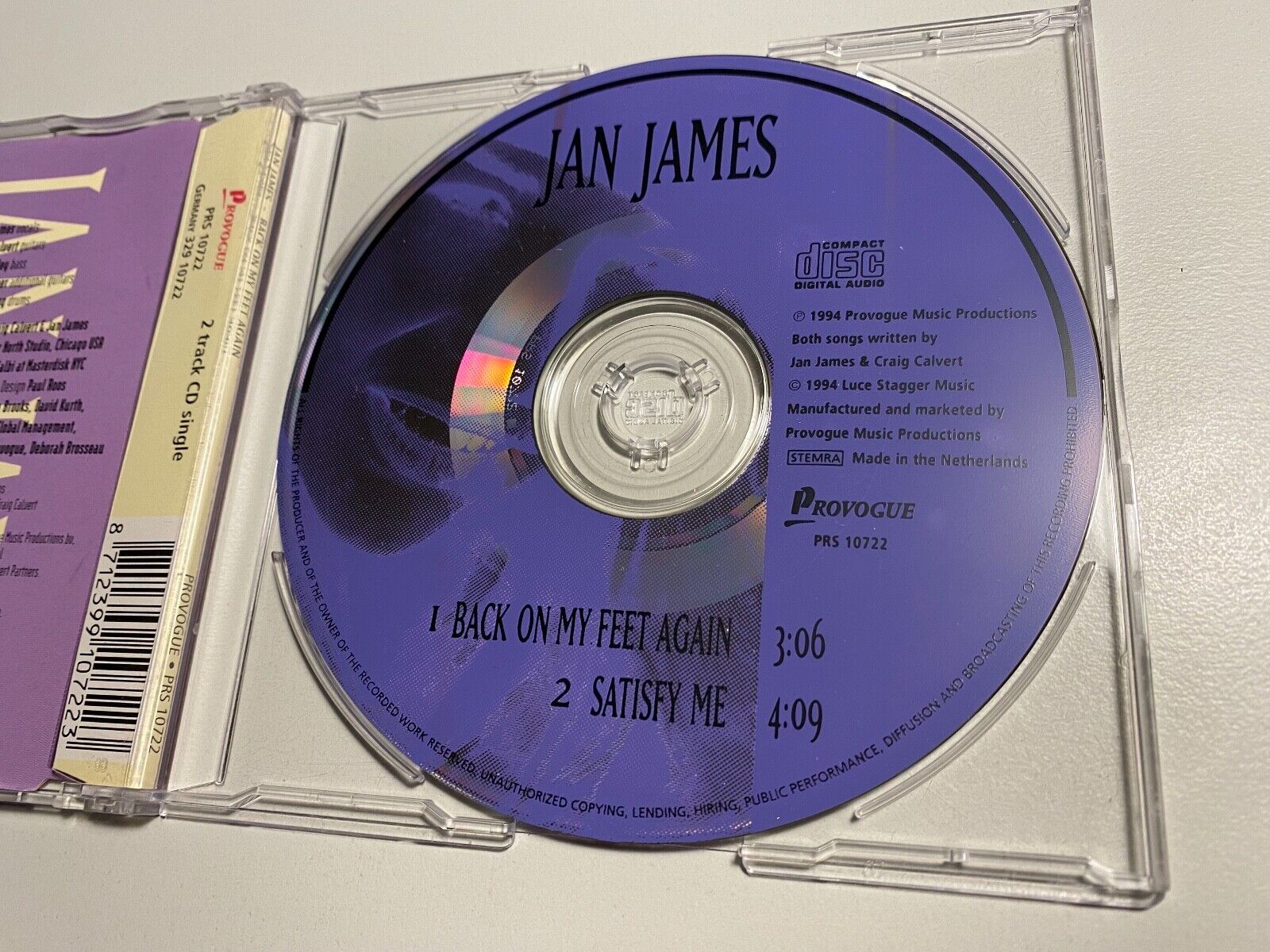 JAN JAMES "BACK ON MY FEET AGAIN / SATISFY ME" 2 TRACKS CD SINGLE 1994 DUTCH CD*