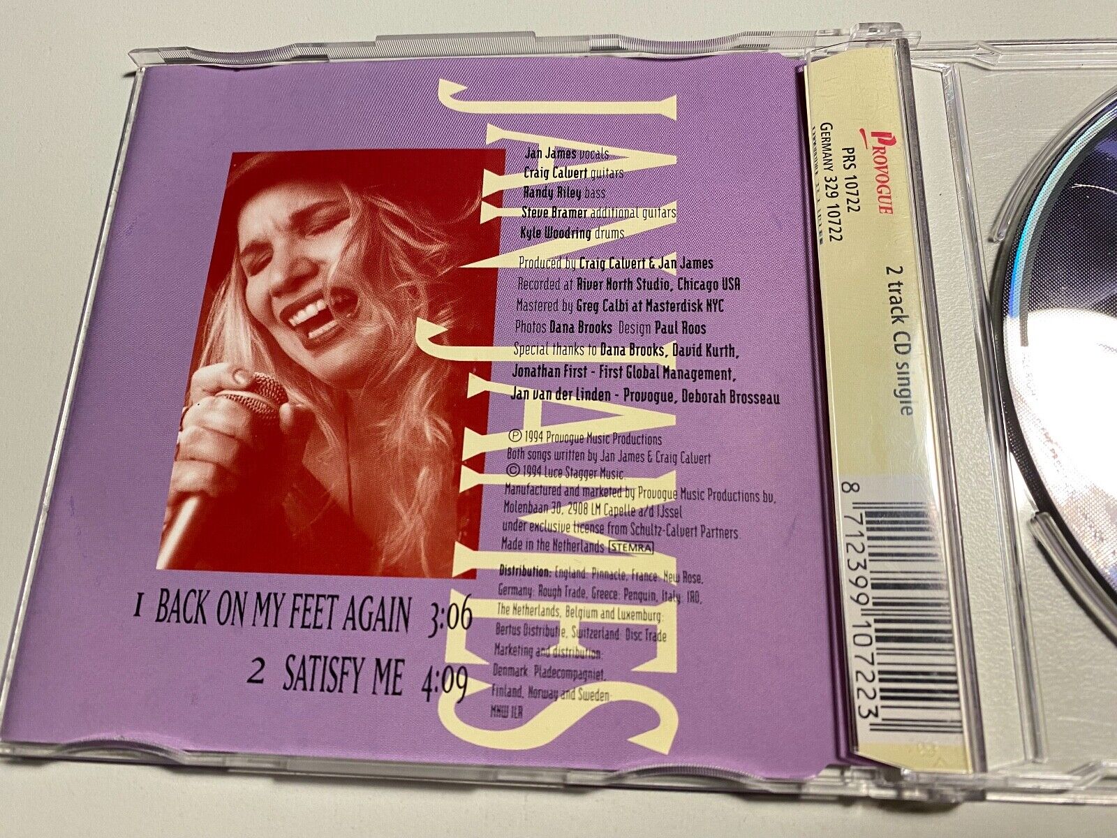 JAN JAMES "BACK ON MY FEET AGAIN / SATISFY ME" 2 TRACKS CD SINGLE 1994 DUTCH CD*