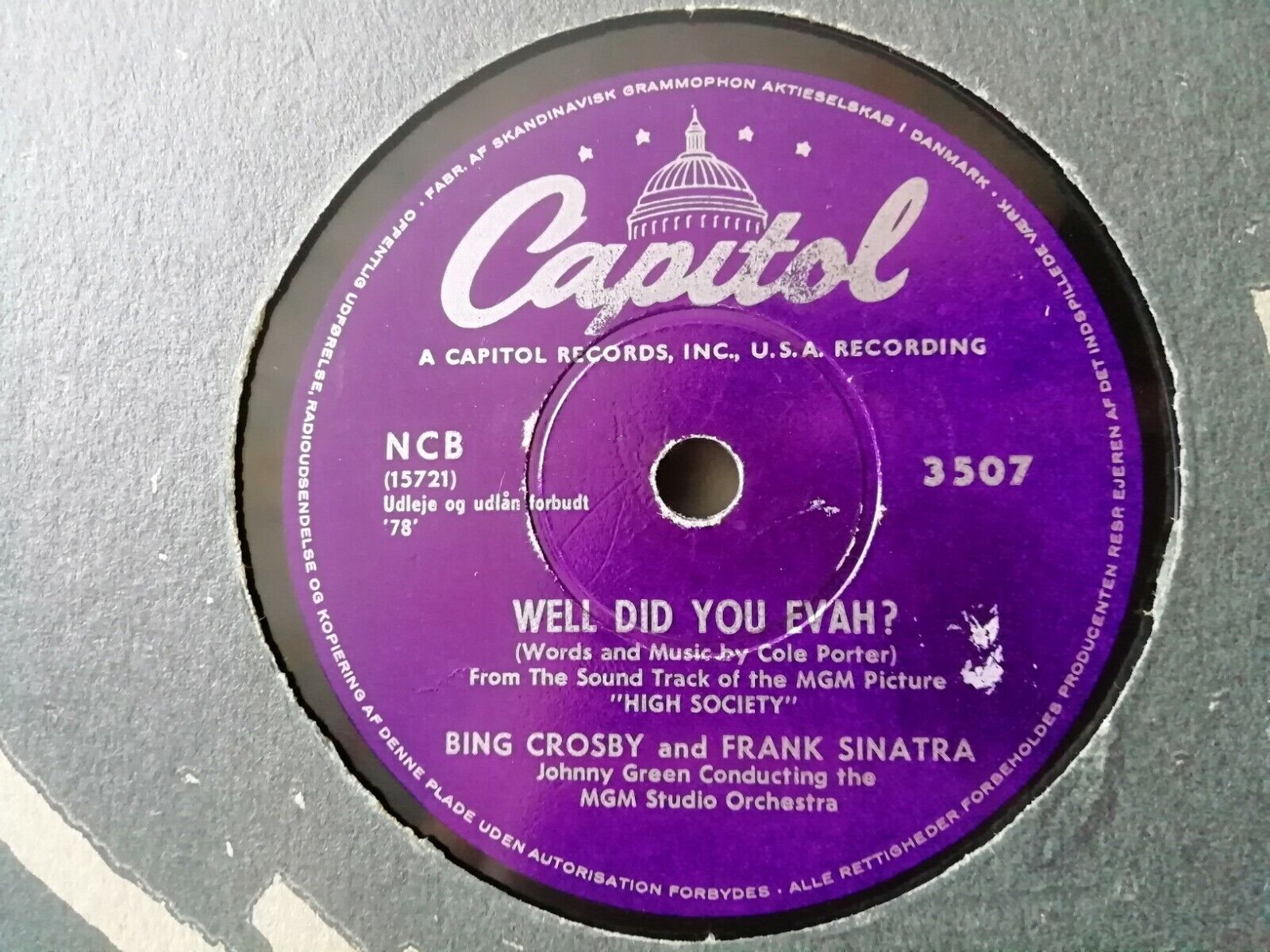 78 rpmBING CROSBY  GRACE KELLY  FRANK SINATRA High SocietyWell Did You