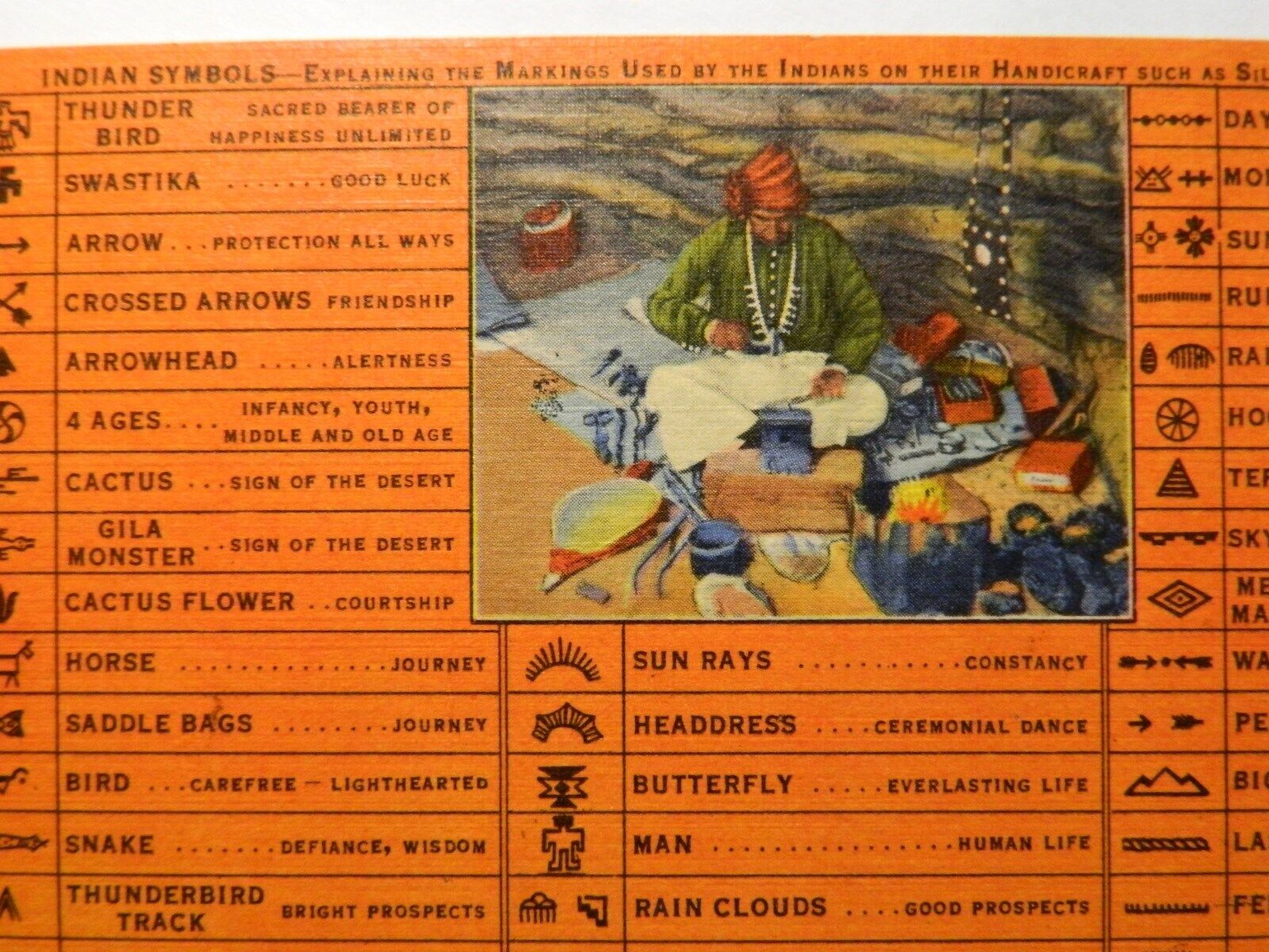 Vintage color postcard - Indian Symbols marking their handcarft items  Pok1194