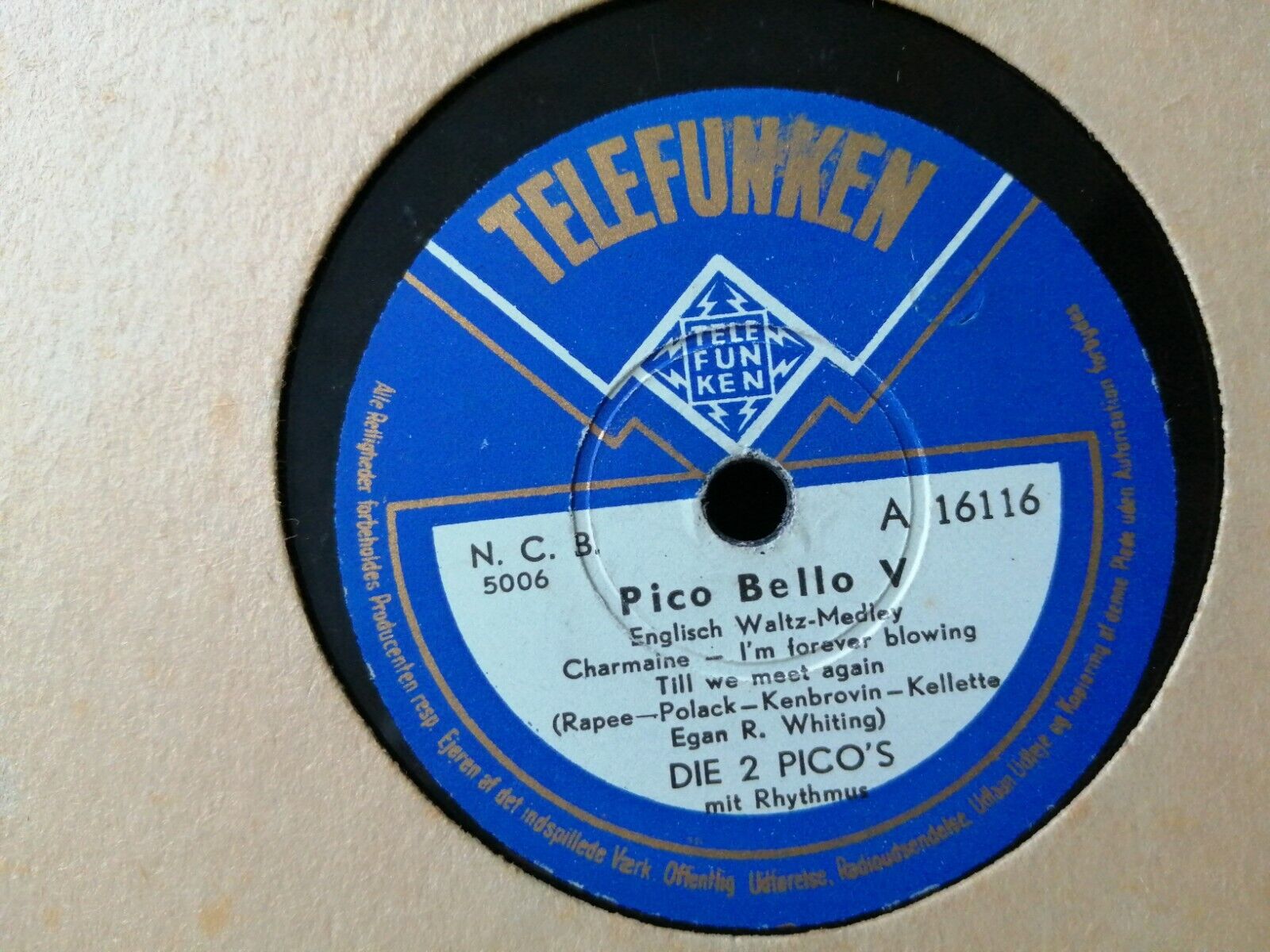 78 rpmDIE 2 PICO'SPico Belle V /Pico Belle VI Telefunken A 16116 Very Good