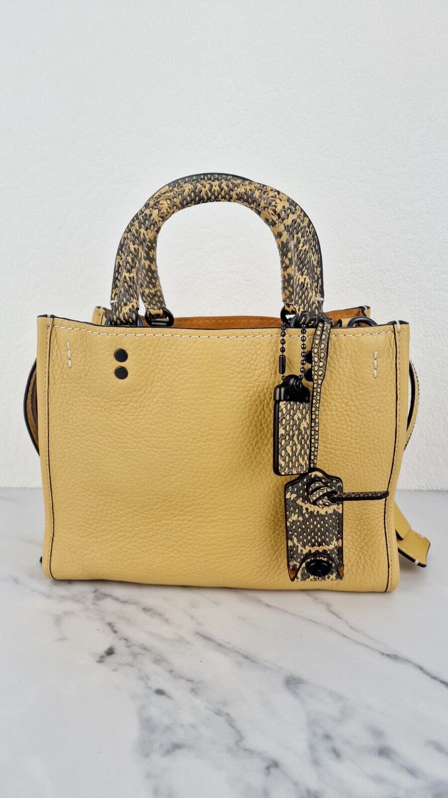 Coach 1941 Rogue 25 Hay Yellow Bag Snakeskin Handles Leather Handbag 59235