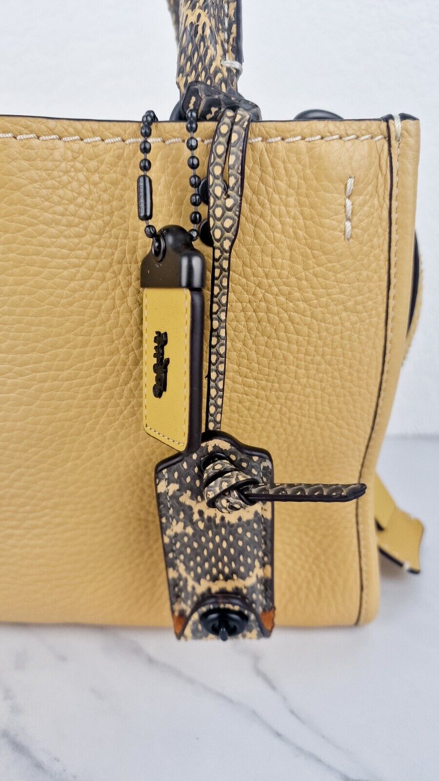 Coach 1941 Rogue 25 Hay Yellow Bag Snakeskin Handles Leather Handbag 59235