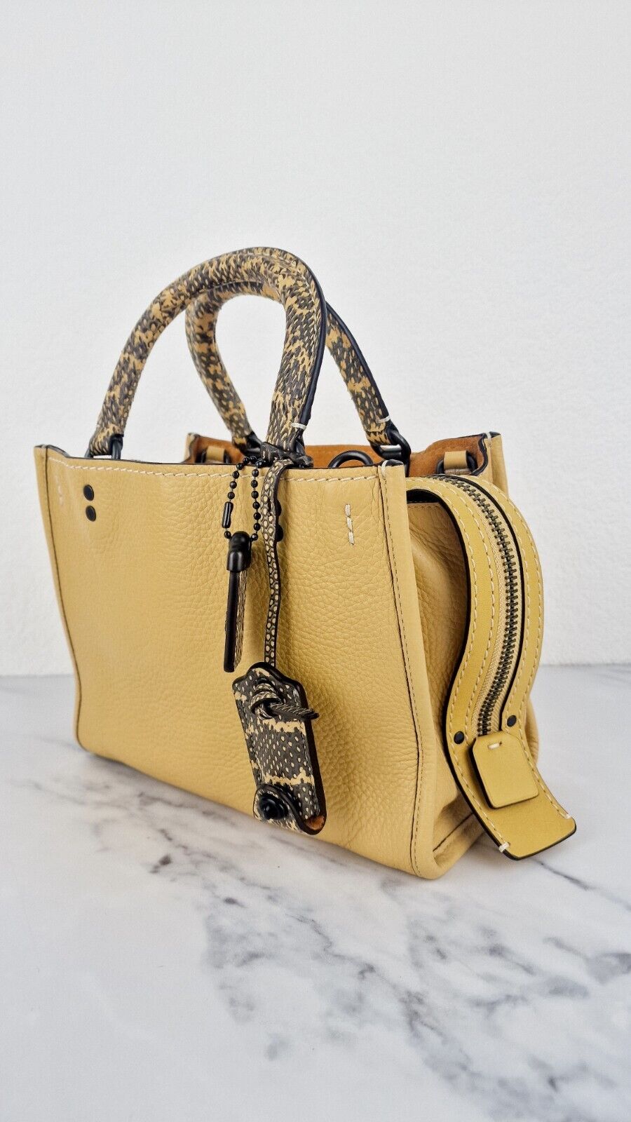 Coach 1941 Rogue 25 Hay Yellow Bag Snakeskin Handles Leather Handbag 59235