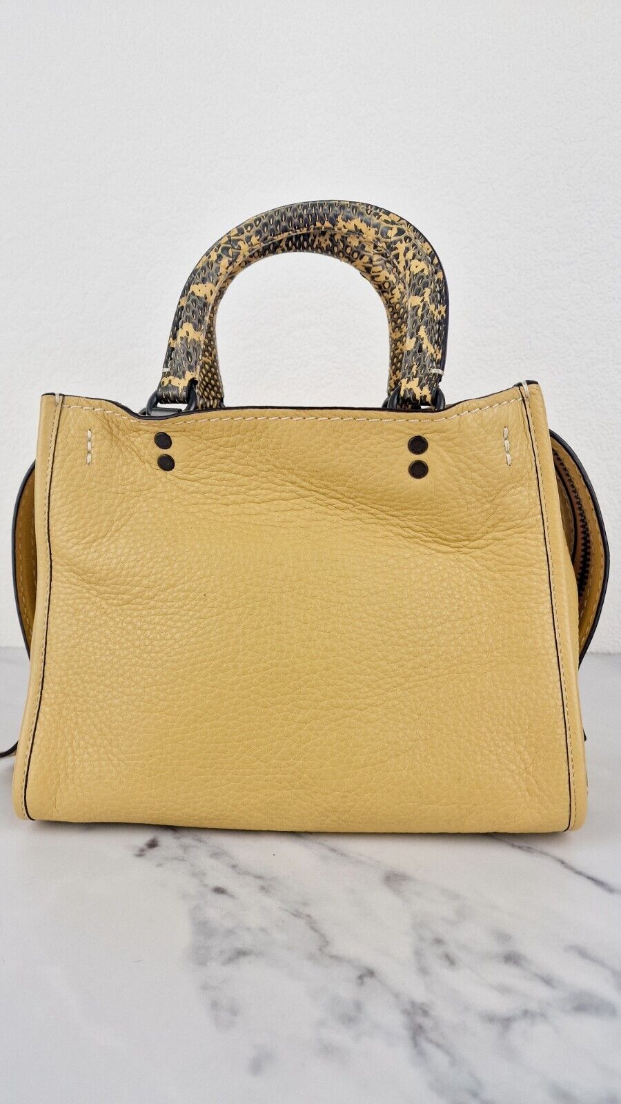 Coach 1941 Rogue 25 Hay Yellow Bag Snakeskin Handles Leather Handbag 59235