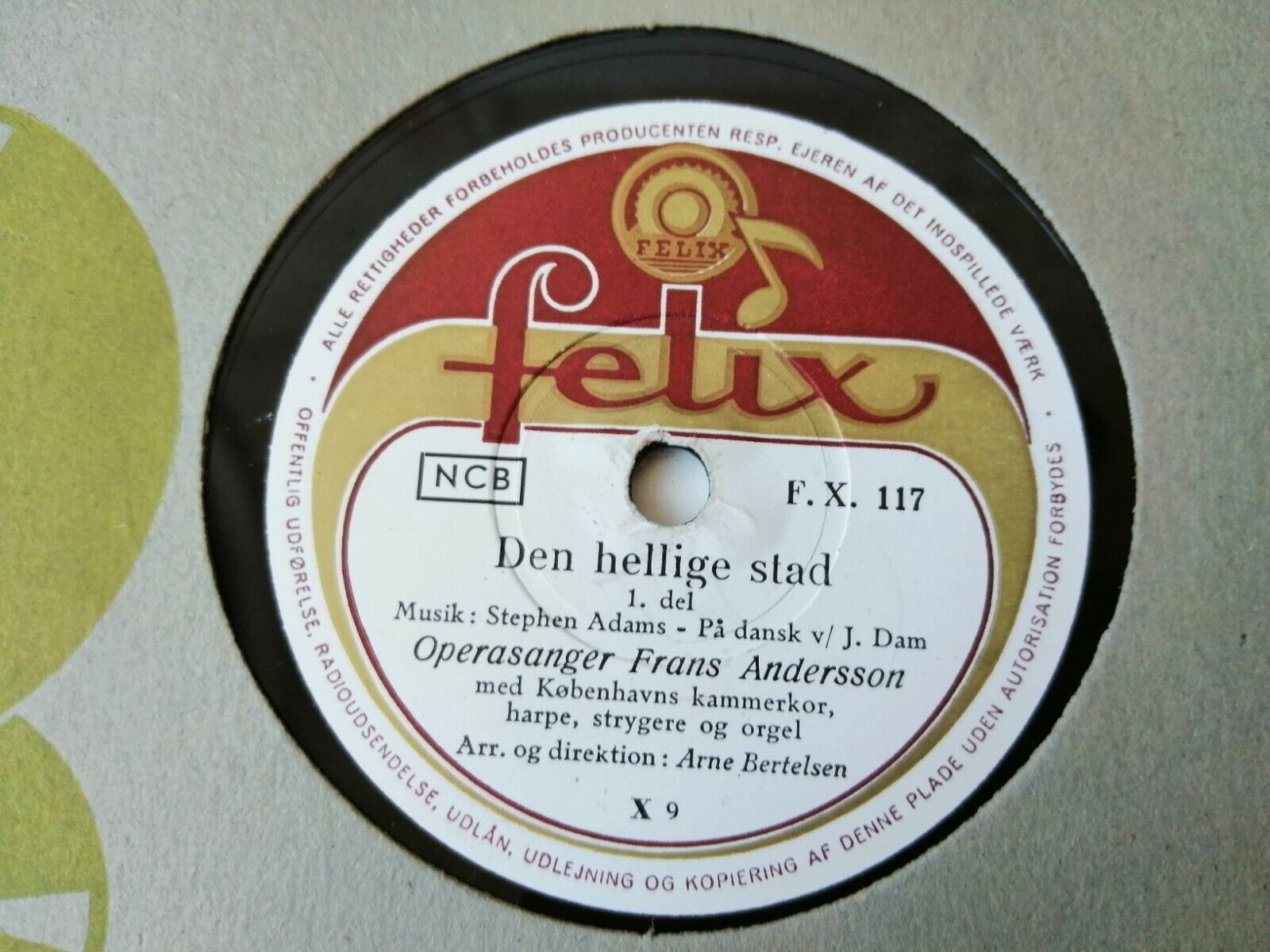 78 rpm Operasinger Frans Andersson:Den Hellige Stad by Stephen AdamsDanish