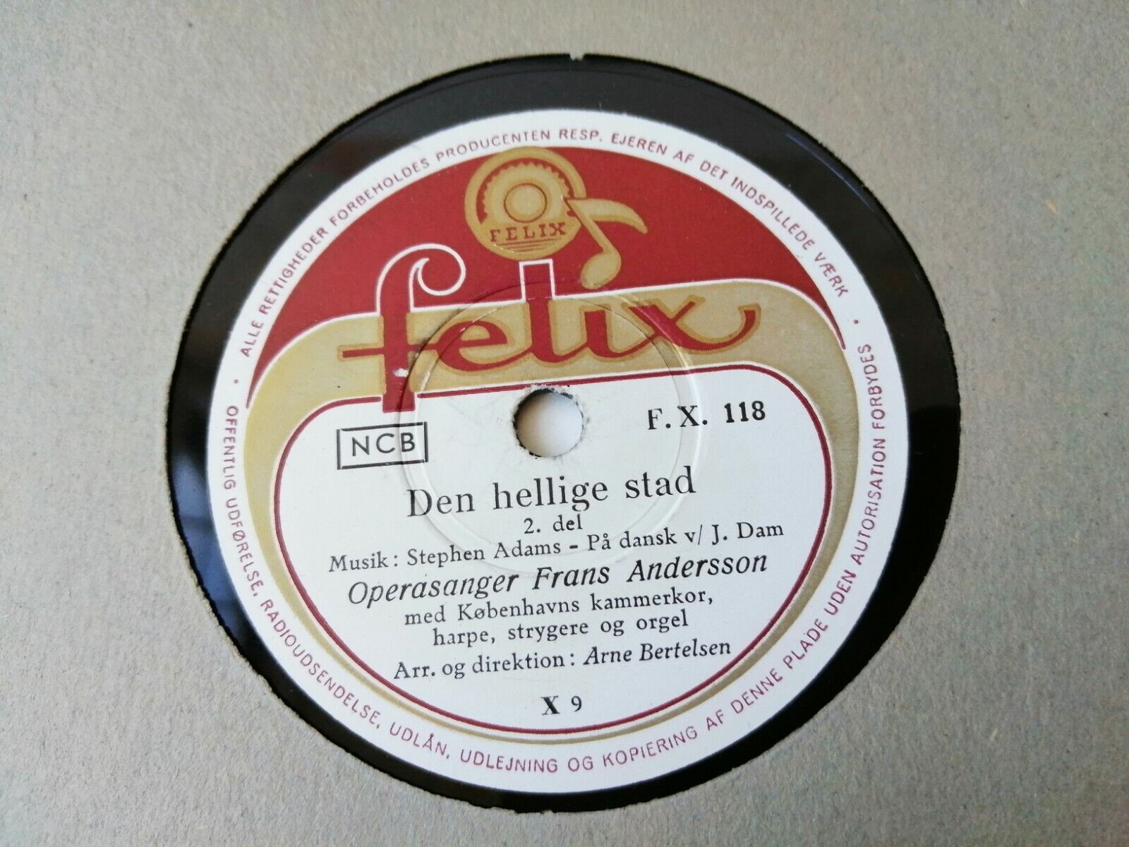 78 rpm Operasinger Frans Andersson:Den Hellige Stad by Stephen AdamsDanish