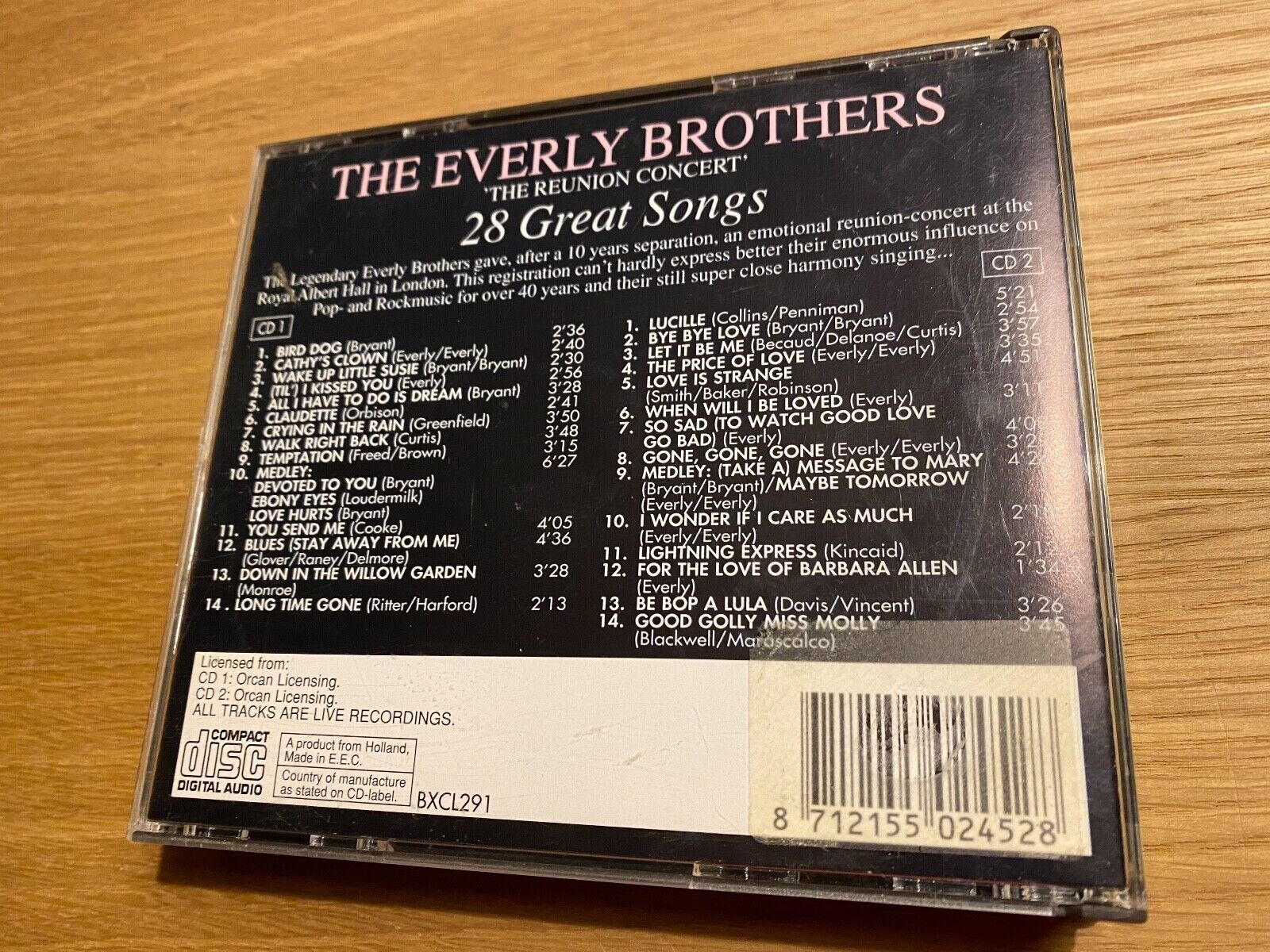 THE EVERLY BROTHERS "IN CONCERT" 1995 2 X CD SET 28 TRACK PRESSED IN FRANCE LIVE