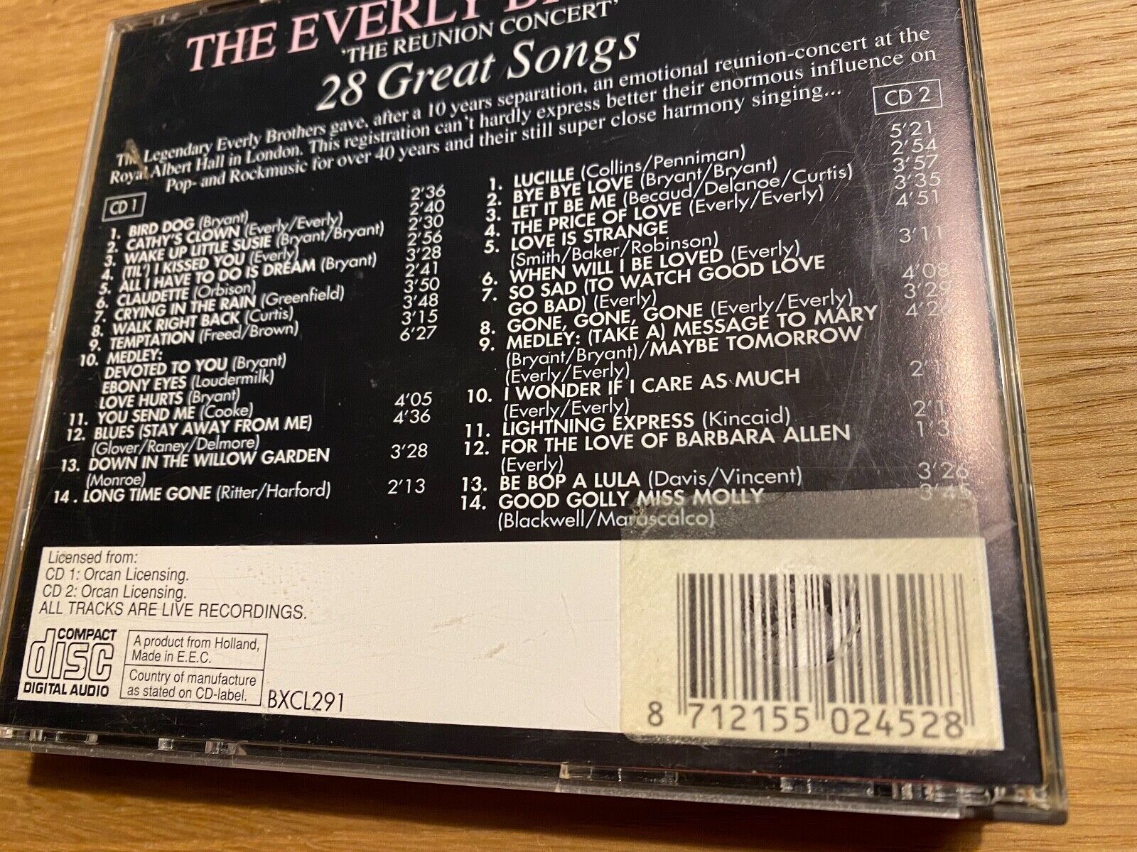 THE EVERLY BROTHERS "IN CONCERT" 1995 2 X CD SET 28 TRACK PRESSED IN FRANCE LIVE