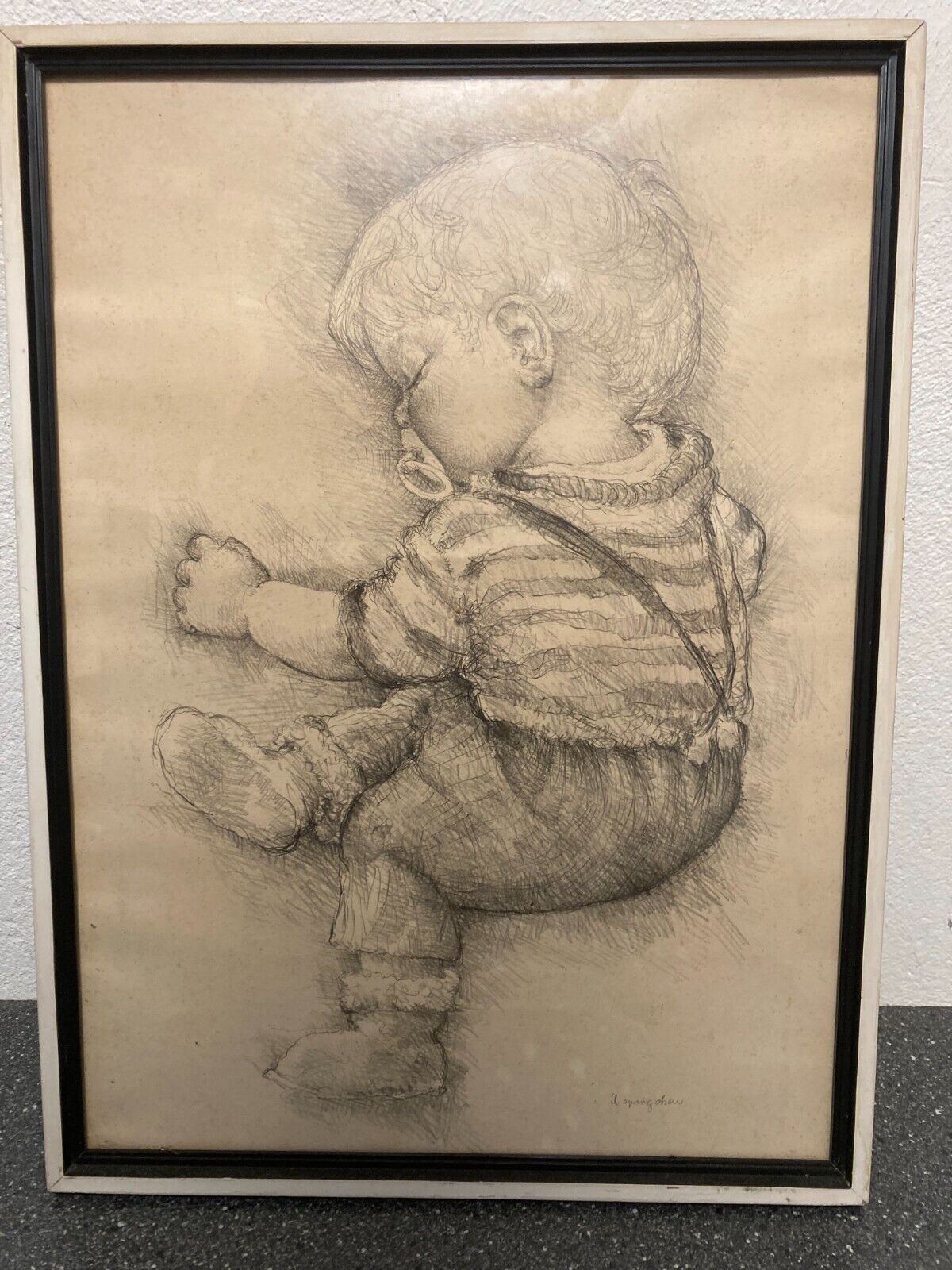 Danish Ib Spang Olsen (1921-2012) Sleeping Kid Print Framed w Glass 34x46 cm