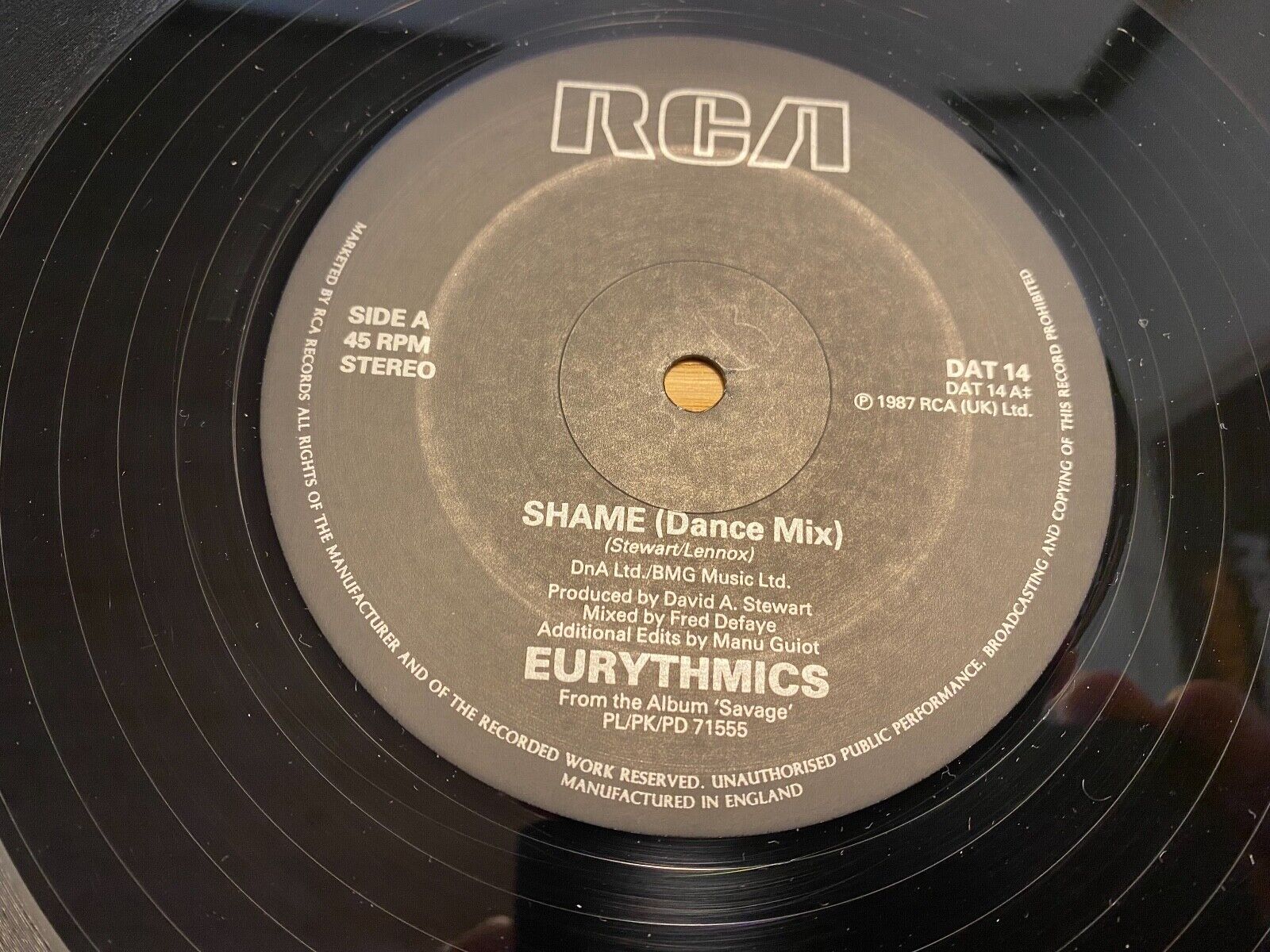 EURYTHMICS "SHAME" DANCE MIX 1987 VINYL MAXI SINGLE 12" UKPRESSING DAT 14 RCA*