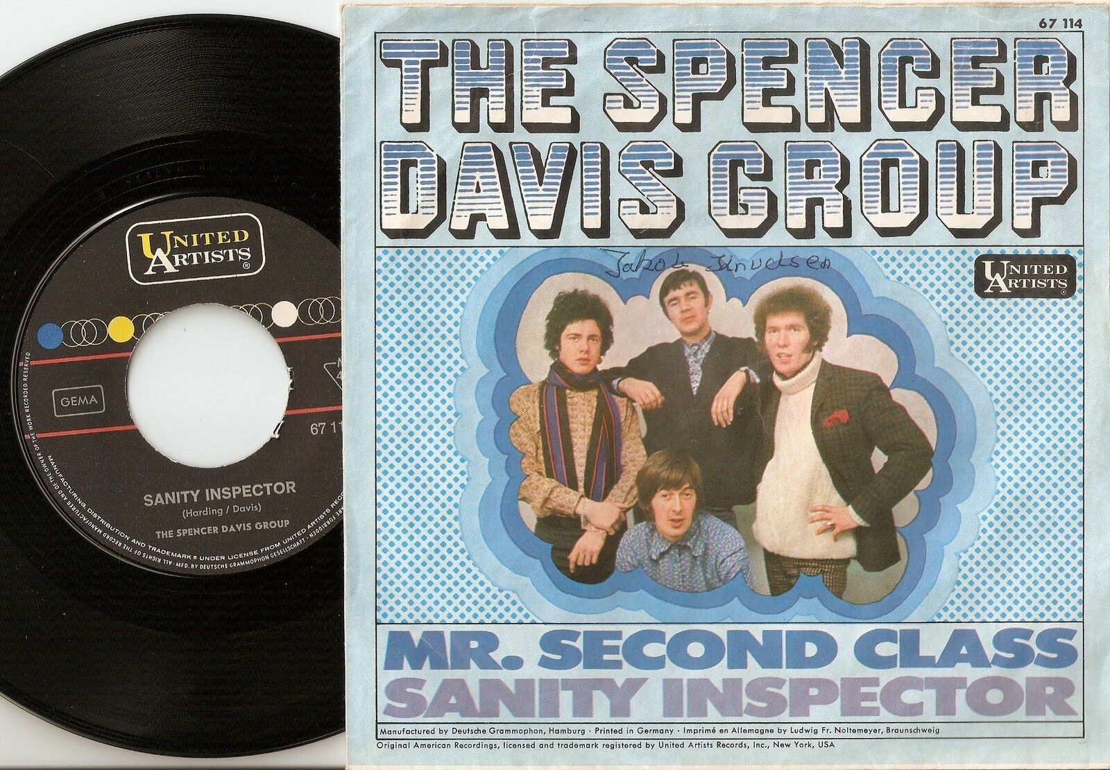 THE SPENCER DAVIS GROUP MR SECOND CLASS  SANITY GERMAN 45+PS 1968 MOD FREAKBEAT