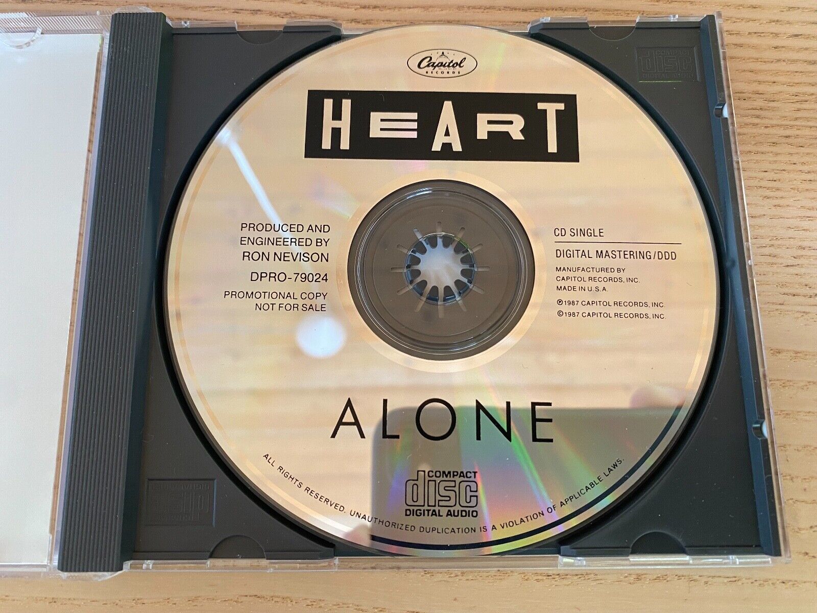 HEART "ALONE" DDD 1 TRACK USA PROMOTIONAL CD SINGLE CAPITOL RECORDS 1987 SCARCE*