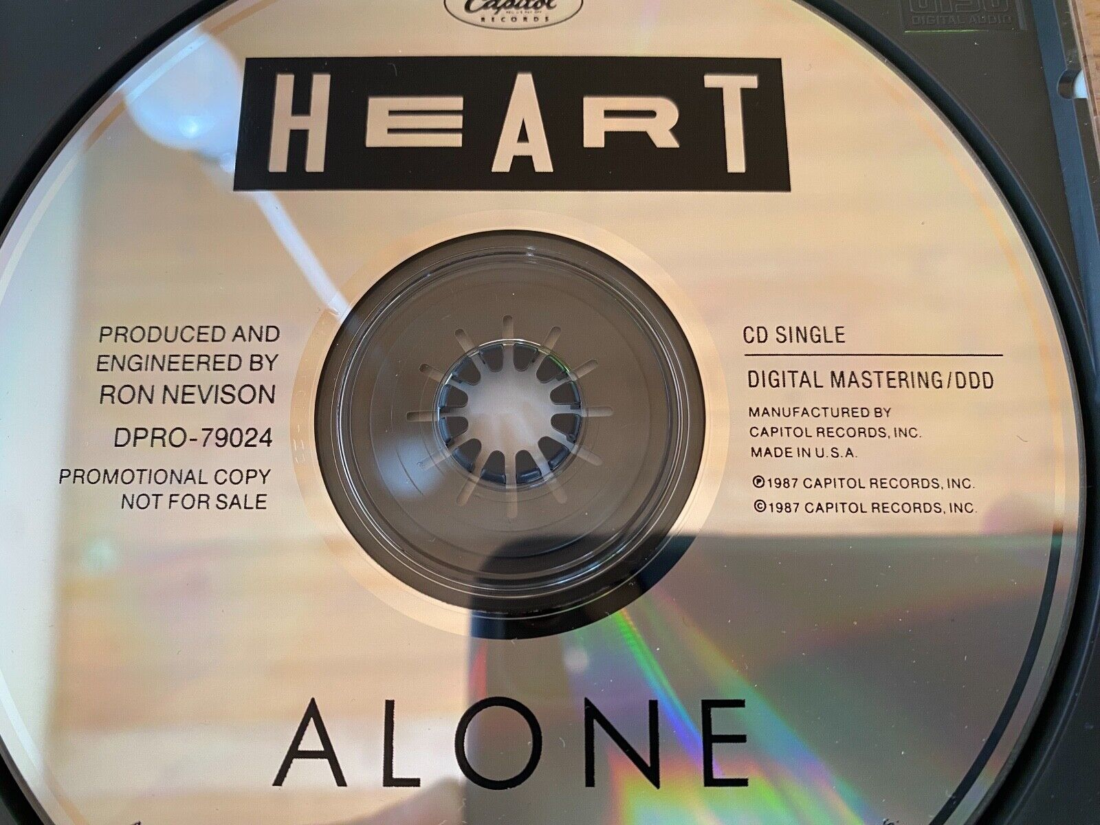 HEART "ALONE" DDD 1 TRACK USA PROMOTIONAL CD SINGLE CAPITOL RECORDS 1987 SCARCE*