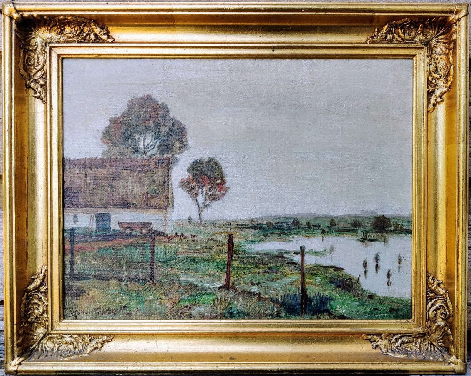 Johan Jacobsen (1883-1953): AT A FARM original oil painting