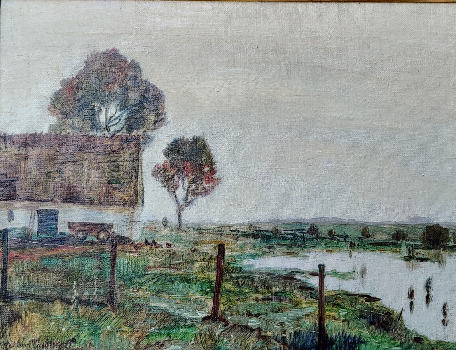 Johan Jacobsen (1883-1953): AT A FARM original oil painting