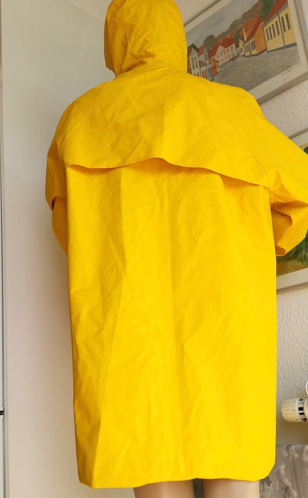 Retro vintage yellow PVC raincoat rain jacket rubber coat rubber jacket catsuit