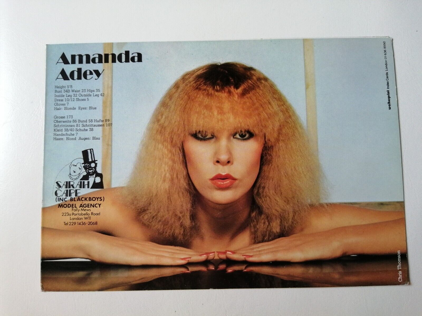 Vintage English  model comp card from 1970s/1980sAmanda Adey