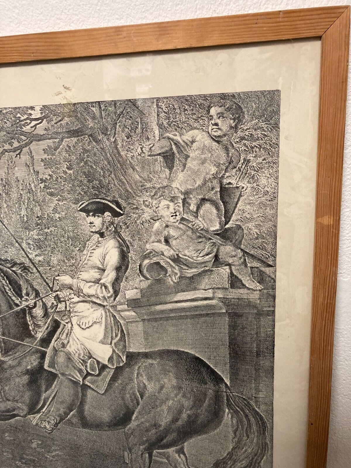 Johann Elias Ridinger Parade du cheval trottant à gauche L46cm H65 Glass Framed