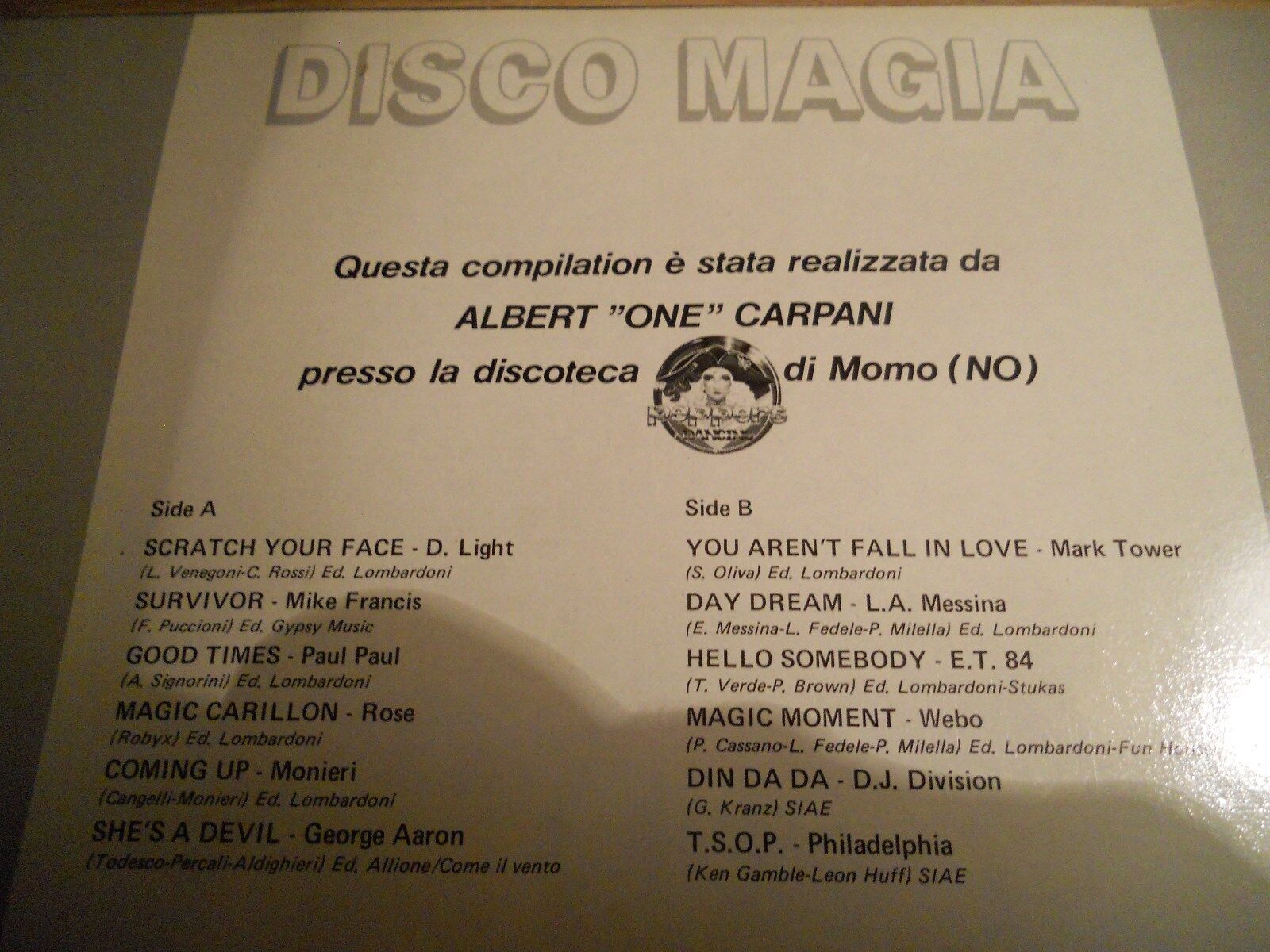 DISCO MAGIA ;  ROSE D LIGHT DJ DIVISION MIKE FRANCIS ITALIAN PRESSED LP