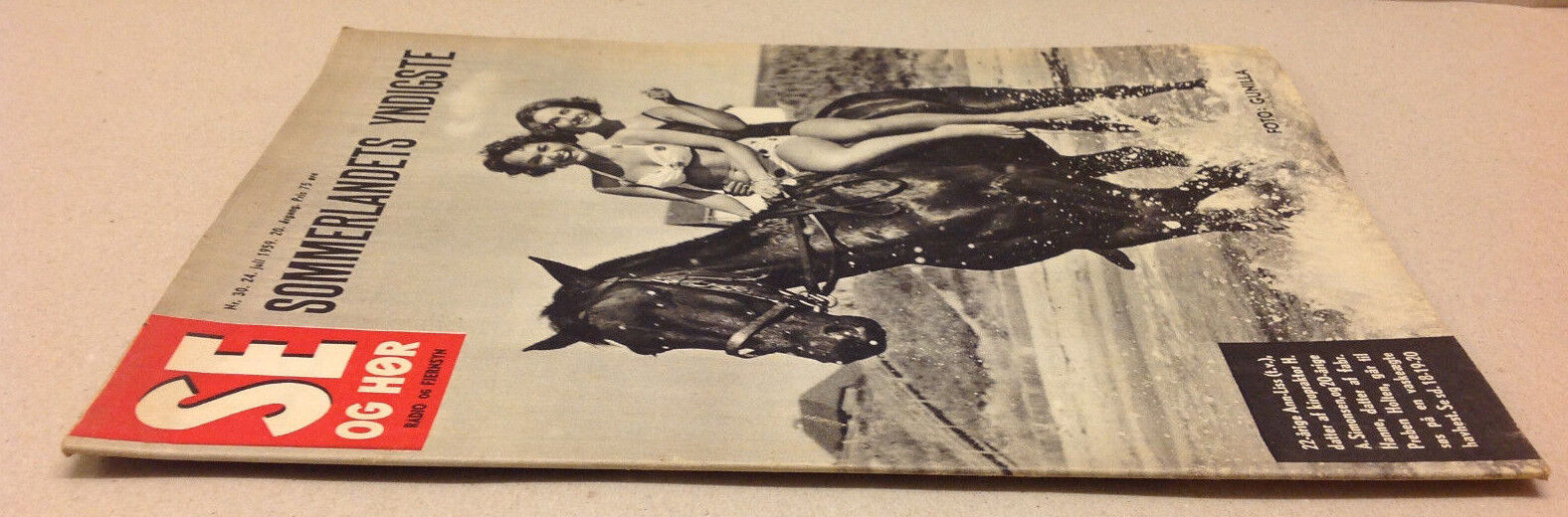 SUMMER IN DENMARK MODELS ON A HORSE IN WATER COVER VINTAGE Danish Magazine 1959