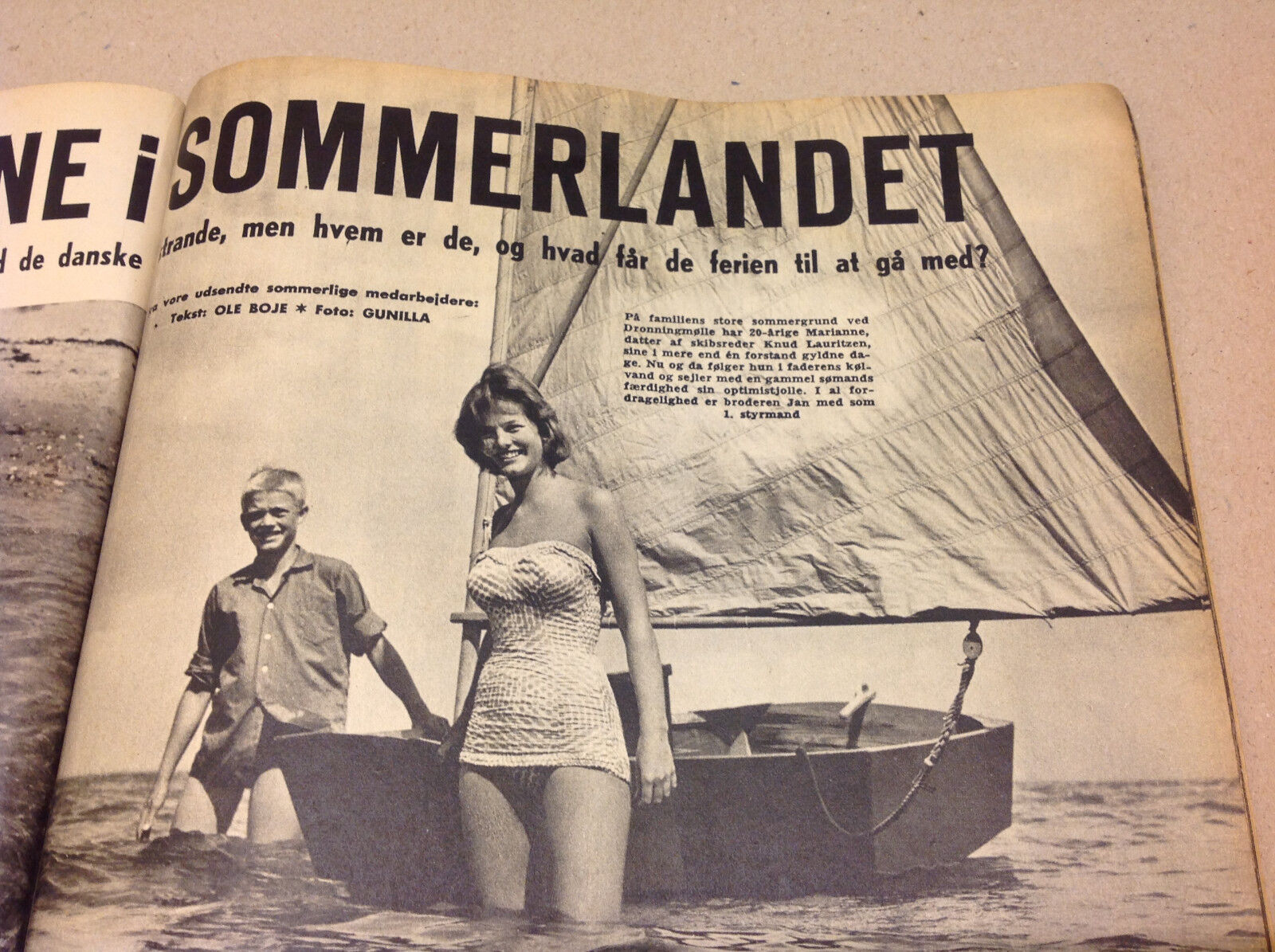 SUMMER IN DENMARK MODELS ON A HORSE IN WATER COVER VINTAGE Danish Magazine 1959