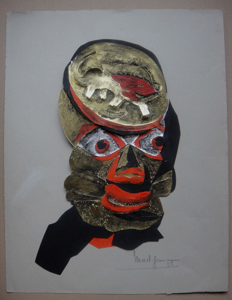 Morel-Germain French artist Collage Masque 1961