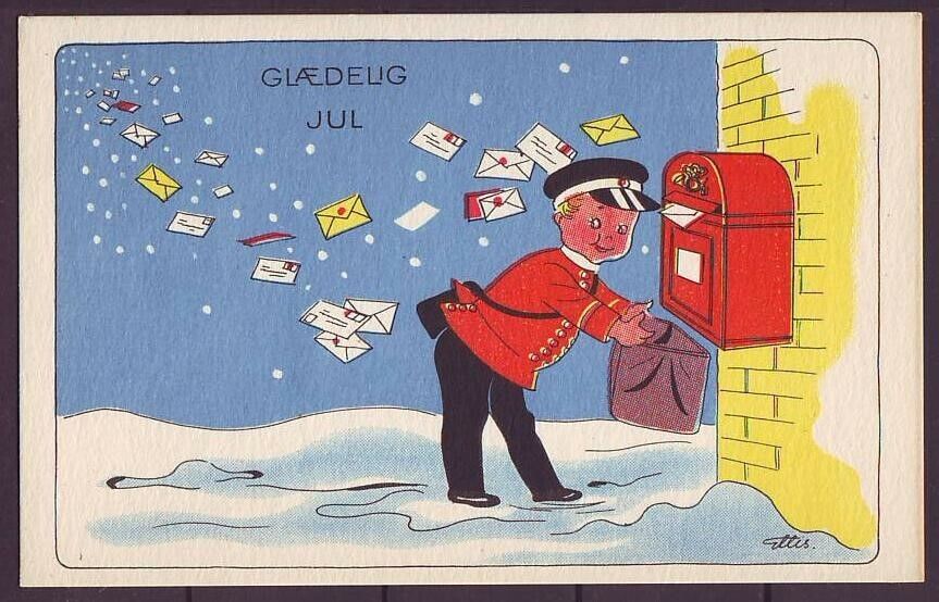 g1750/ Denmark Christmas Postcard 194x # Mailman Clears Christmas mail