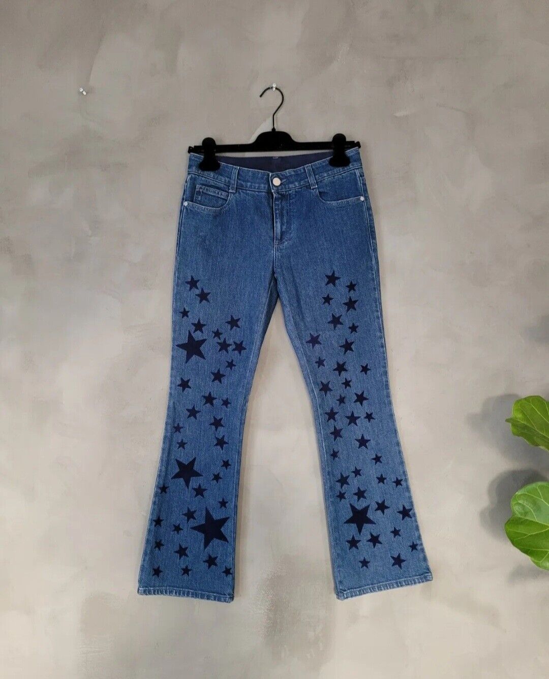 **Stella McCartney** Velvet Star Embellished Wide-Leg Bootcut Denim Jeans Sz 26