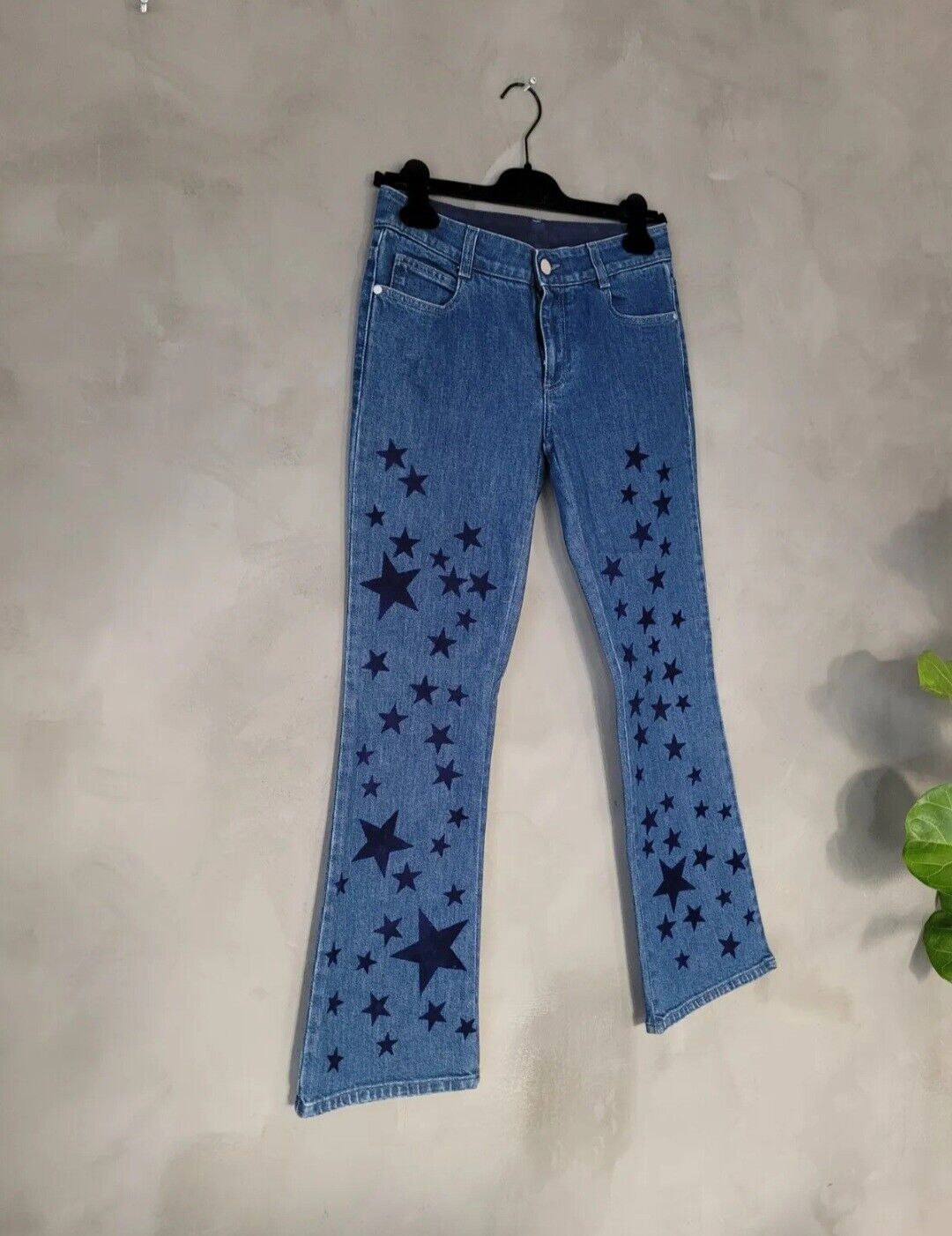 **Stella McCartney** Velvet Star Embellished Wide-Leg Bootcut Denim Jeans Sz 26