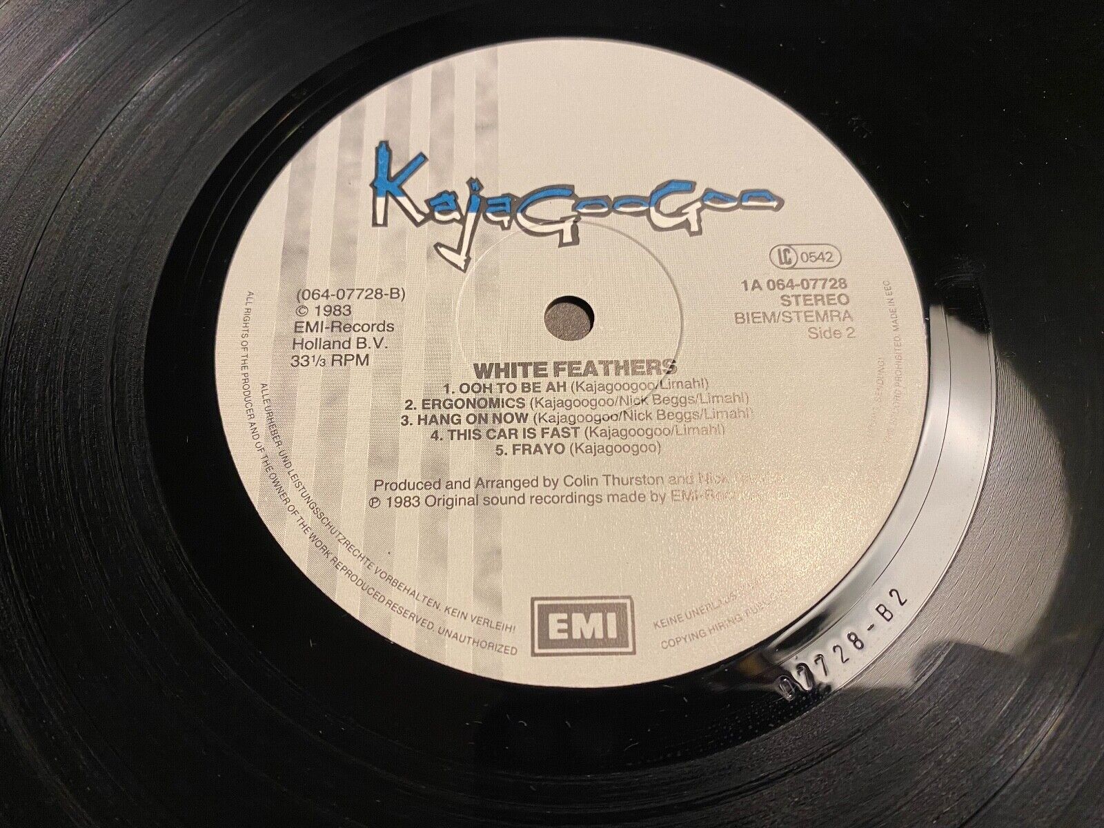 KAJAGOOGOO "WHITE FEATHERS" EMI RECORDS 1983 10 TRACK LP DUTCH PRESS INNERSLEEVE