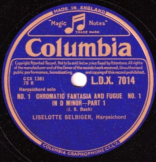 Selbiger Bach (Chromatic Fantasia  Fugue; etc)) Col LDX 7014-5 (2) NM(-)