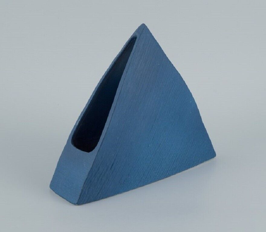 European studio ceramicist Unique triangular vase in blue glaze Late 1900s