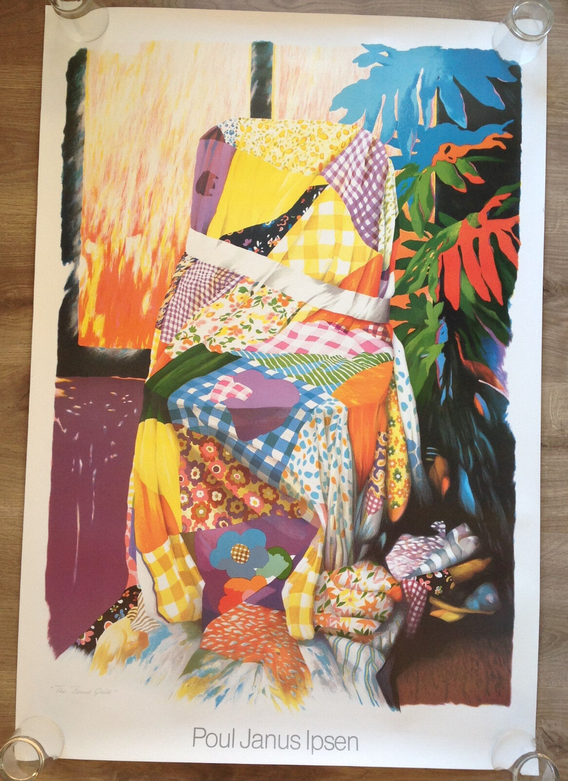 POUL JANUS IPSEN THE BOUND QUILT PRINT FROM 1982 UNFRAMED VINTAGE 32 X 47 POSTER