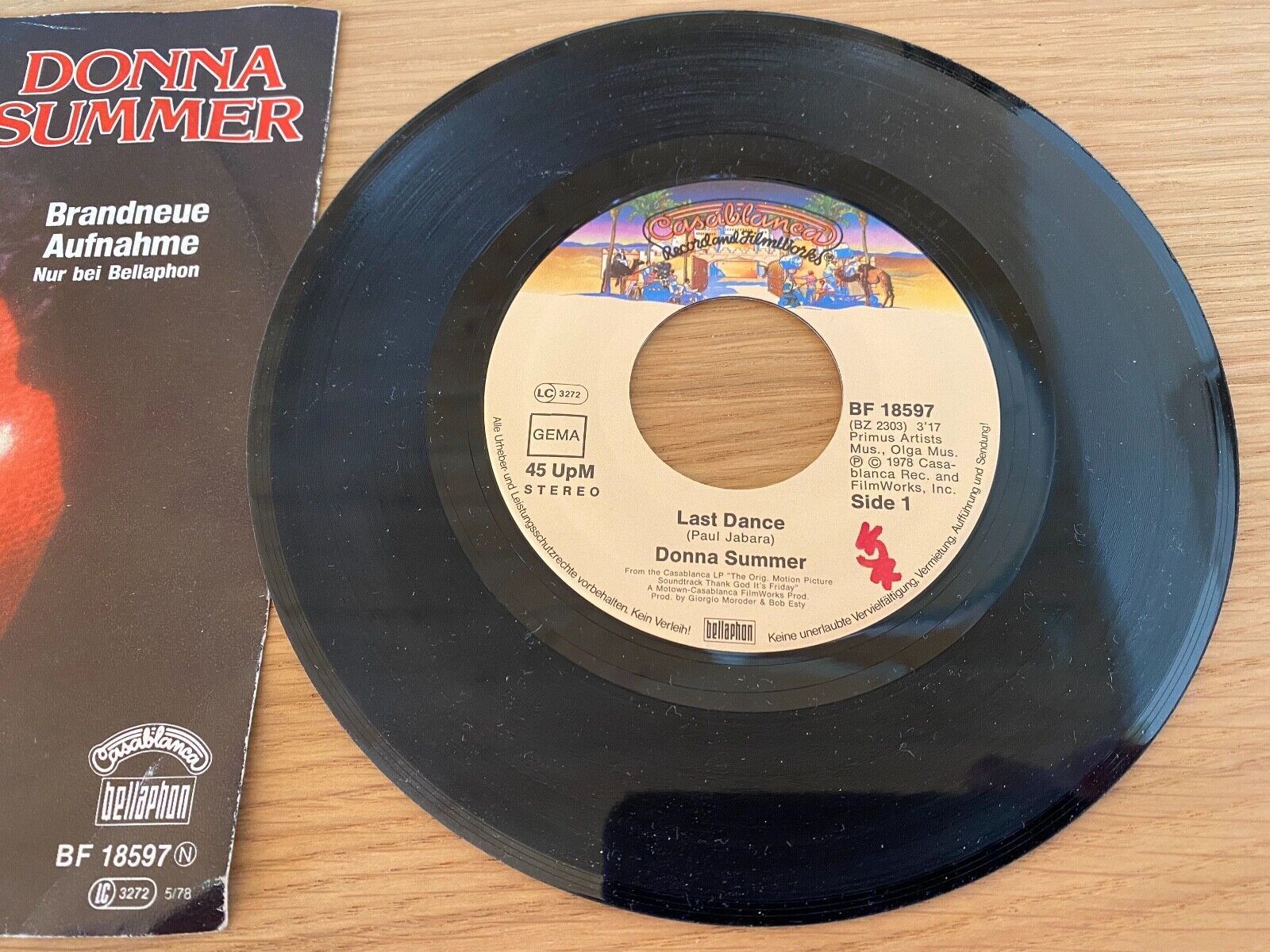 DONNA SUMMER "LAST DANCE/WITH YOUR LOVE" 1978 WEST GERMAN CASABLANCA BELLAPHON 7