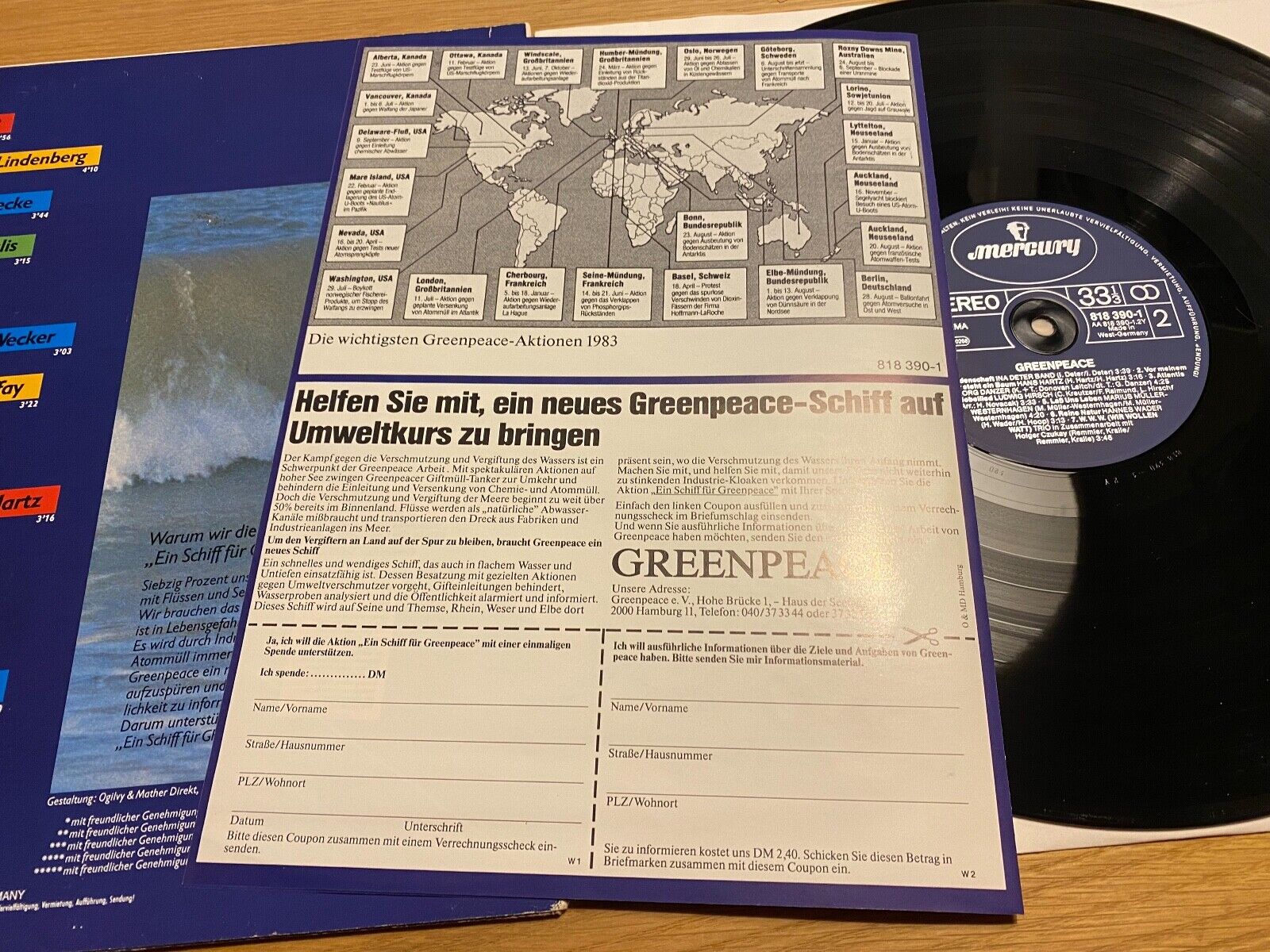 GREENPEACE MERCURY RECORDS 15 TRACK VINYL LP GERMAN PRESS TRIO WITH BOOKLET NEW*