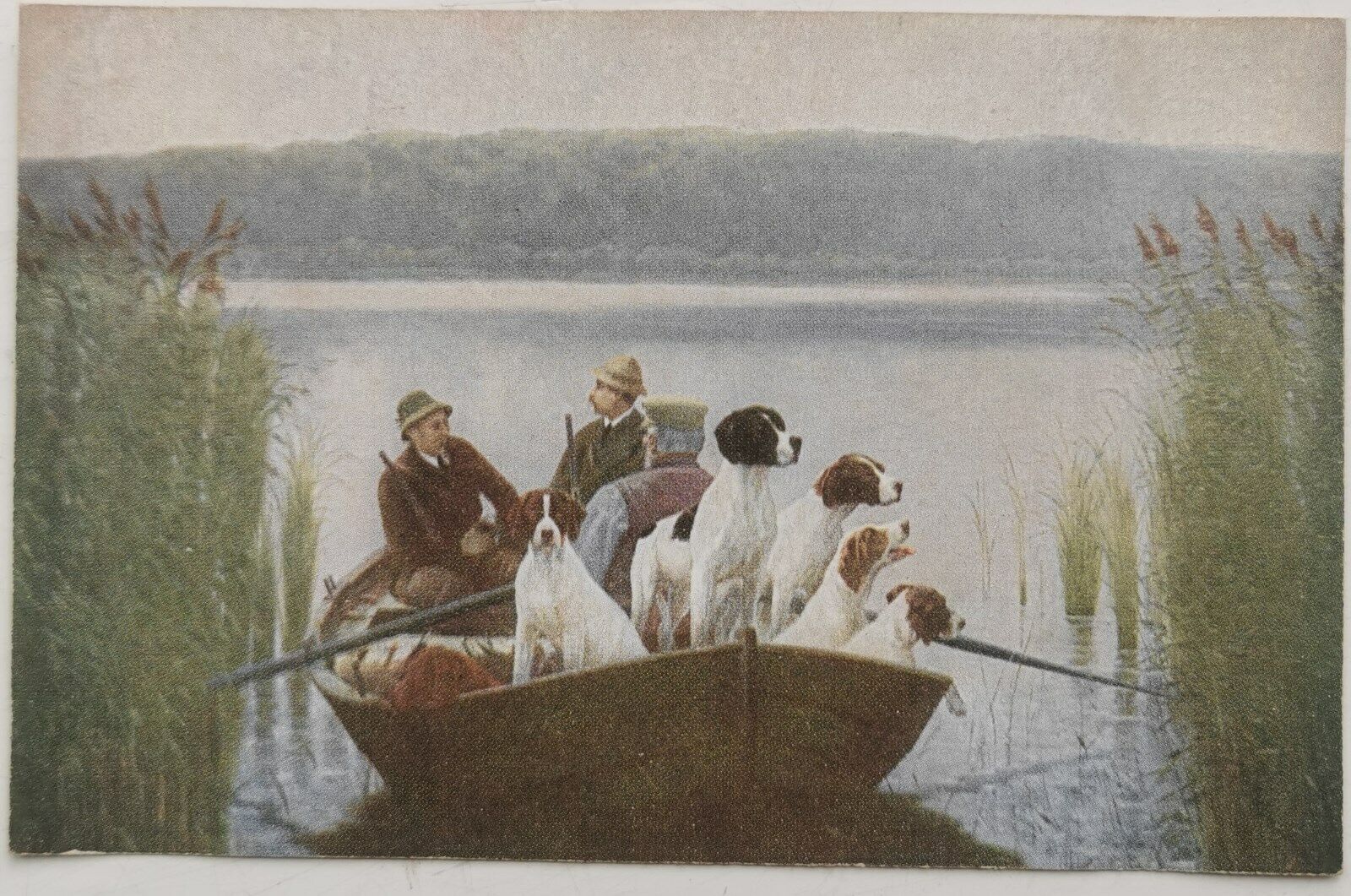 S Simonsen pinx postcard: Duck hunters with their dogs in roing boat pok1031