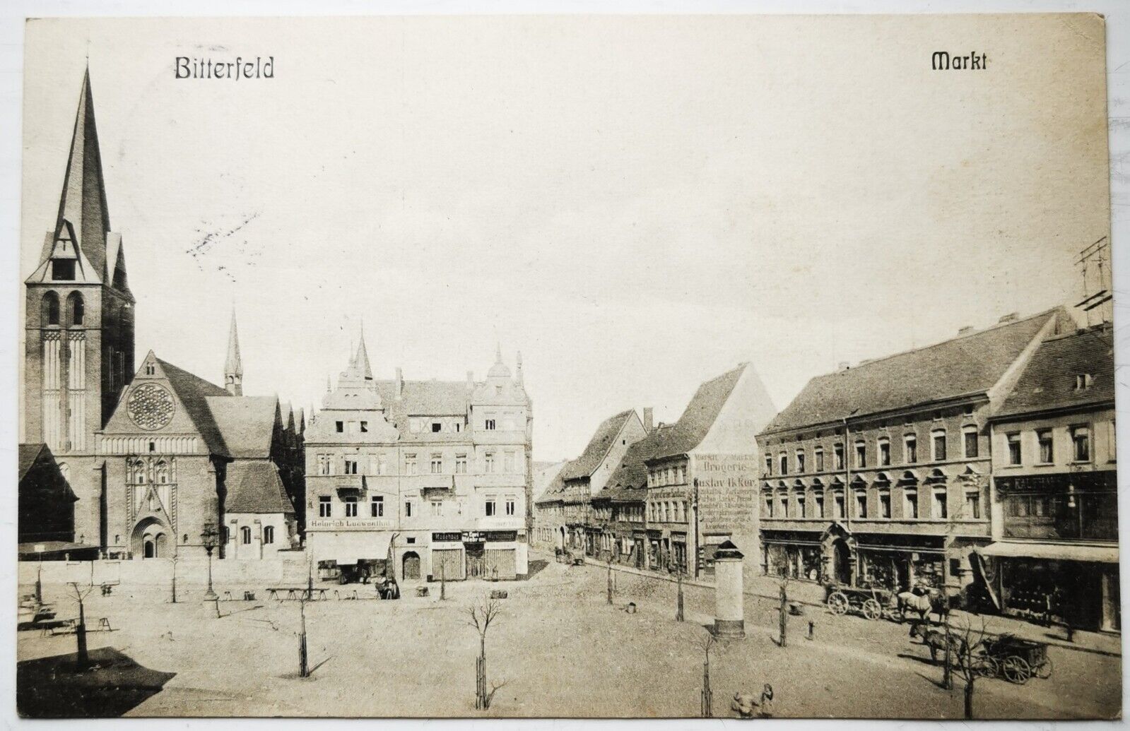 Old postcard: Street view from Markt in Bitterfeld Germany mailed 1908 pok1503