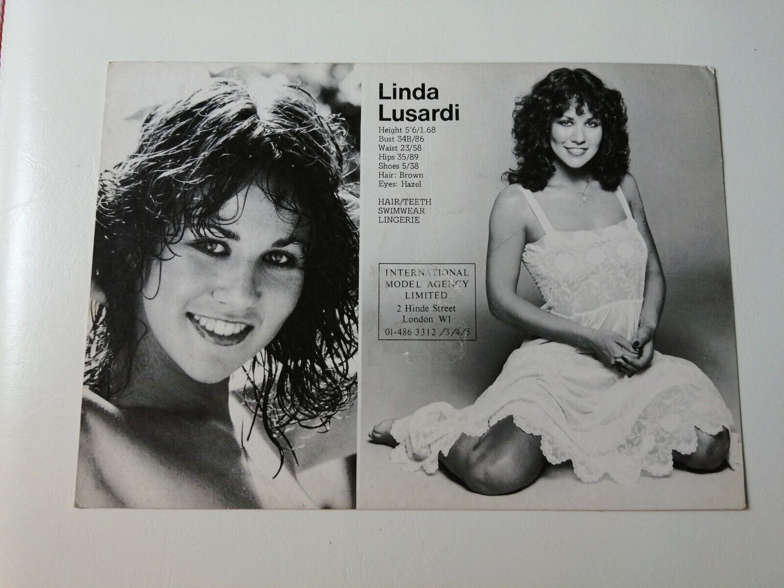 Vintage  English  model comp card from 1970s/1980sLinda Lusardi