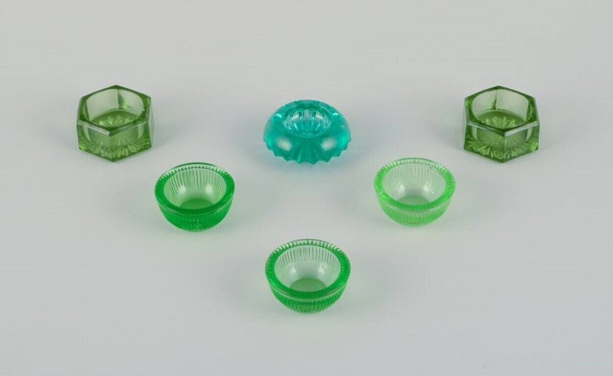 Fåglavik Glasbruk (1874-1980) Sweden Six salt cellars in green glass