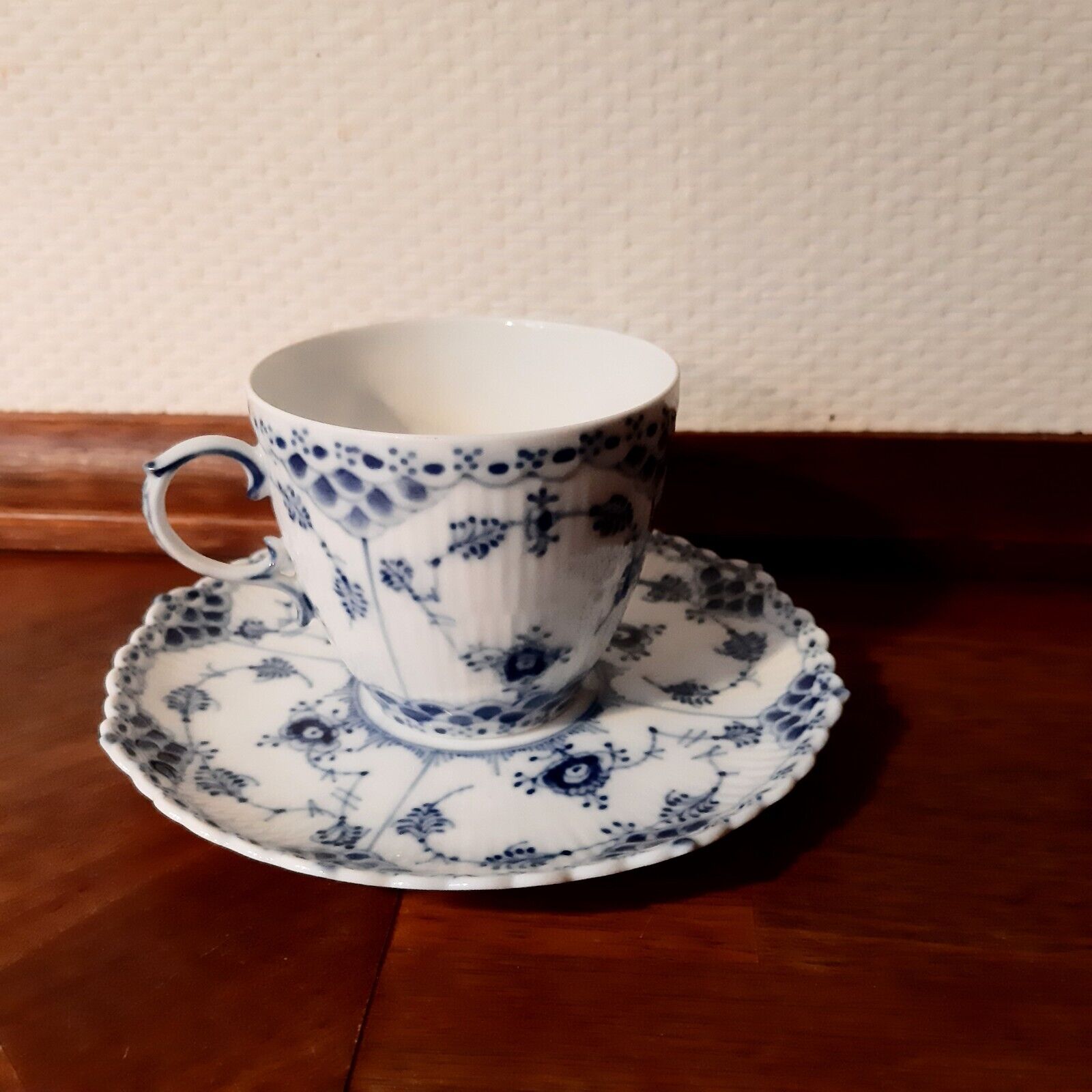 Coffee Set BLUE FLUTED FULL LACE # 1 - 1035 Royal Copenhagen 1964 Fact 1 and 2