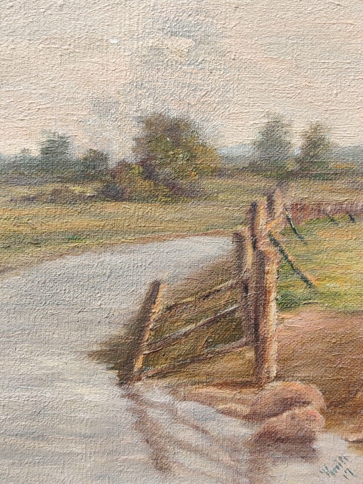 STREAM THROUGH OPEN LANDSCAPE original oil painting