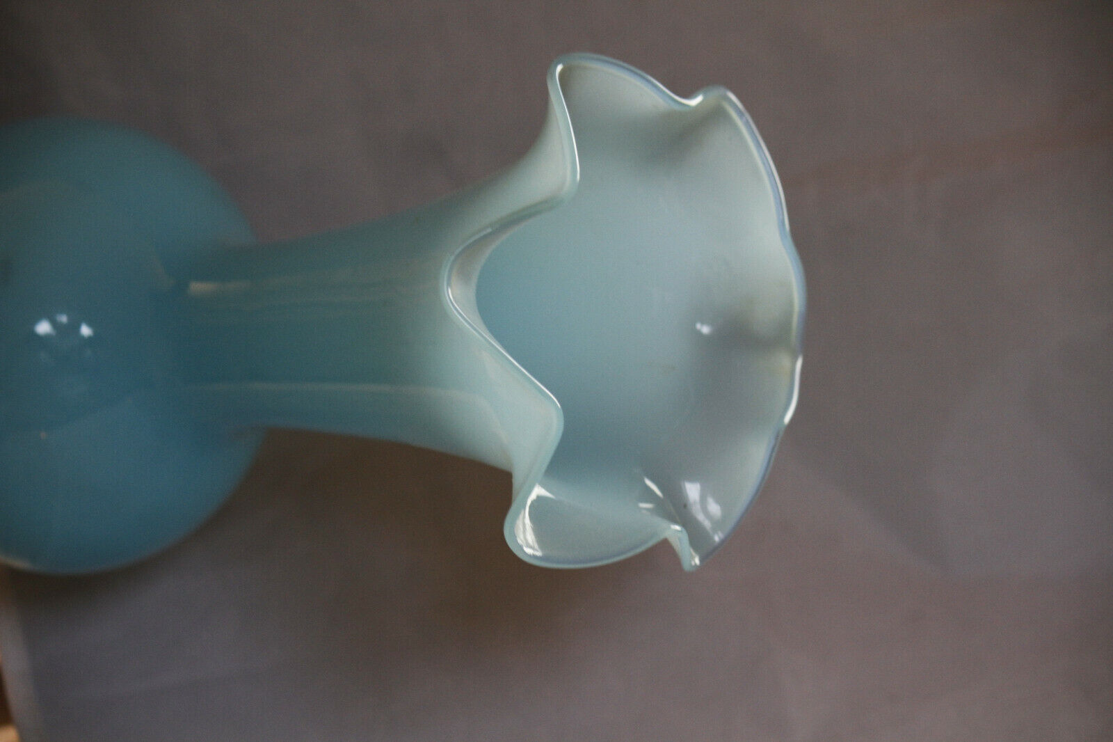 Large Vintage Italian Blue Opaline Vase Scalloped White Base Empoli 35cm 138in