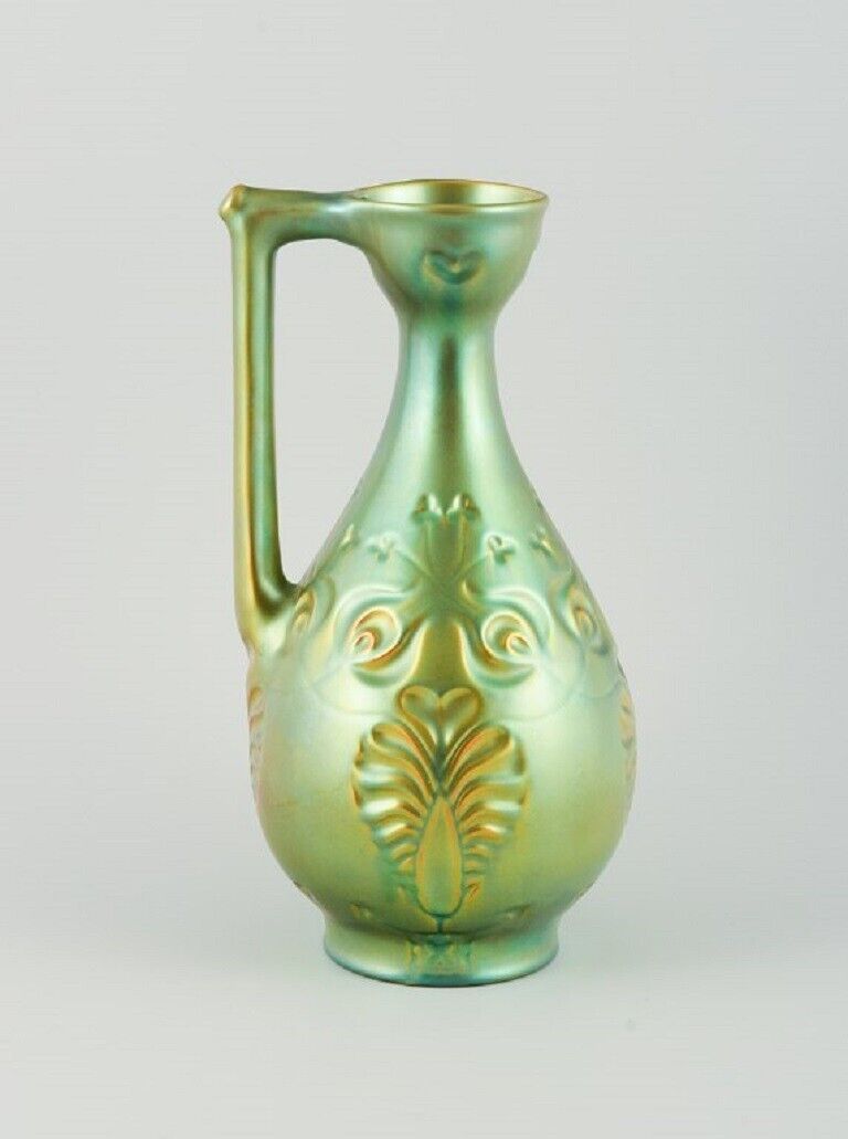 Zsolnay Hungary Large ceramic jug with eosin glaze modelled with foliage