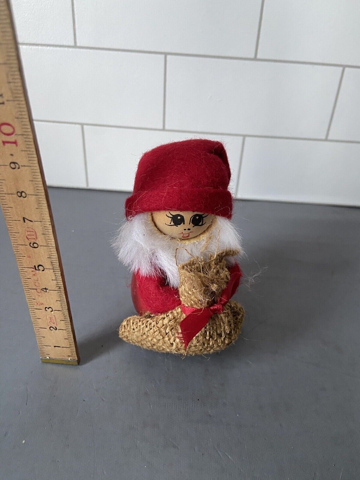 Vintage Swedish Folk Art Wood Santa Elf Tomte Gnome Christmas Figurine Handmade