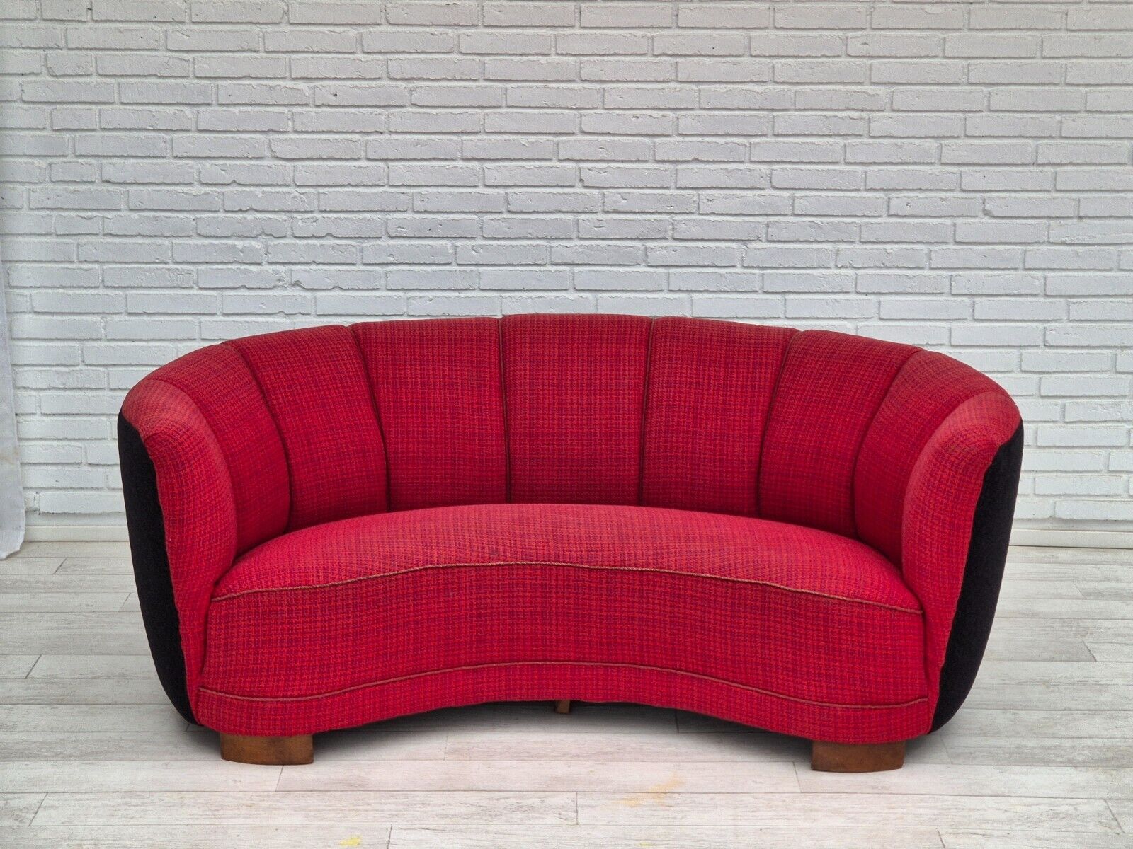 1960s Danish 2 seater "Banana" sofa furniture wool beech wood