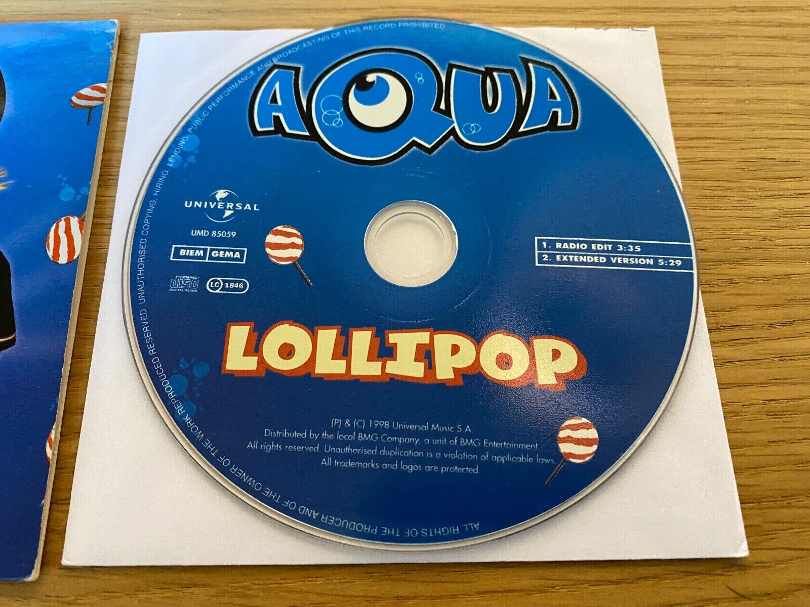 AQUA "LOLLIPOP" 2 REMIX 1998 CD SINGLE UNIVERSAL MUSIC SA MINI LP STYLE COVER*